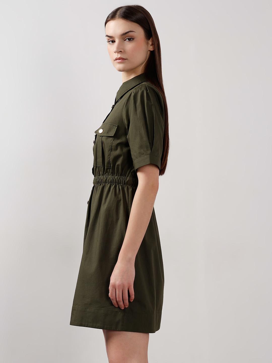 Vero Moda Green Cotton Shirt Dress