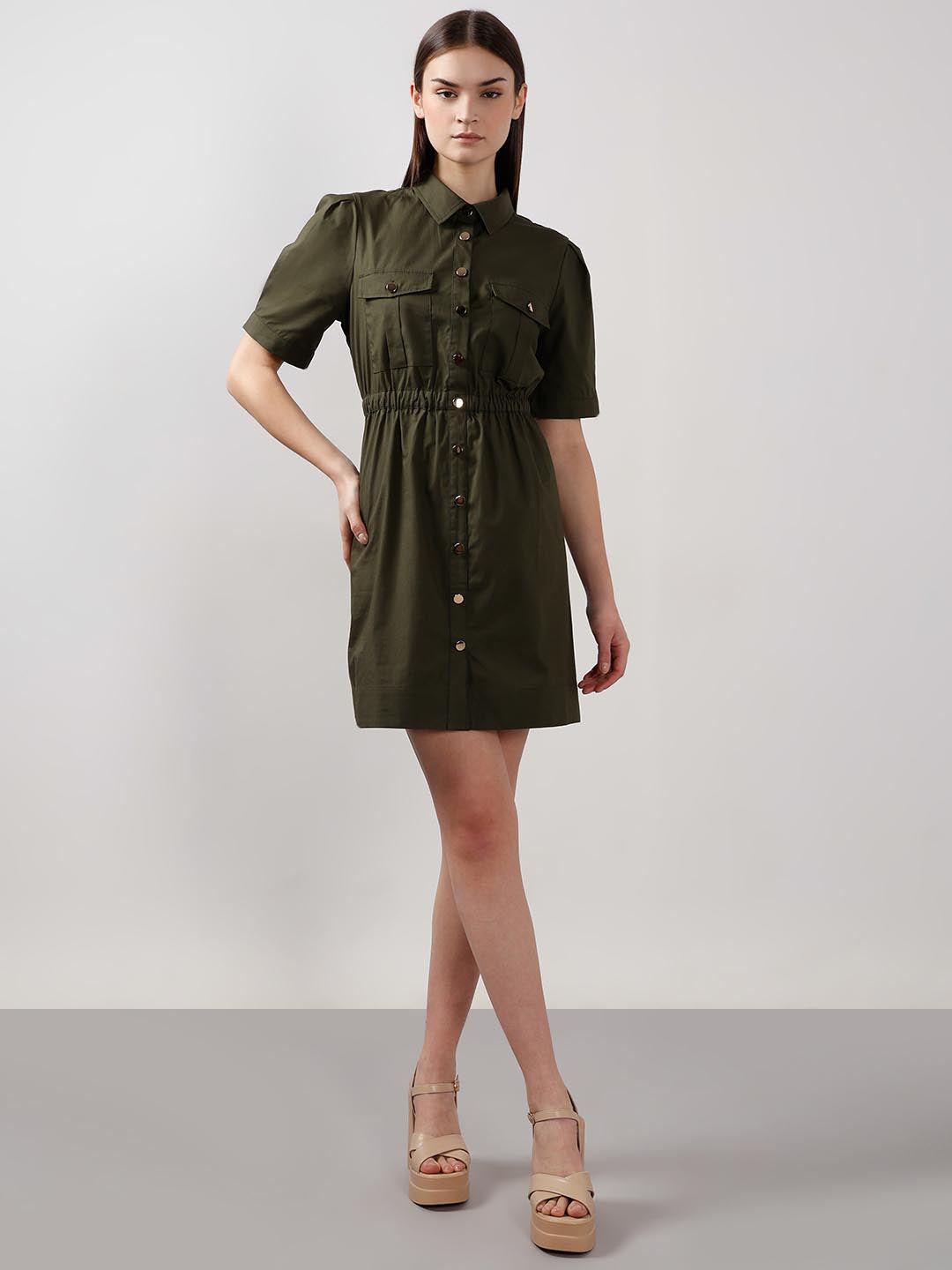 Vero Moda Green Cotton Shirt Dress