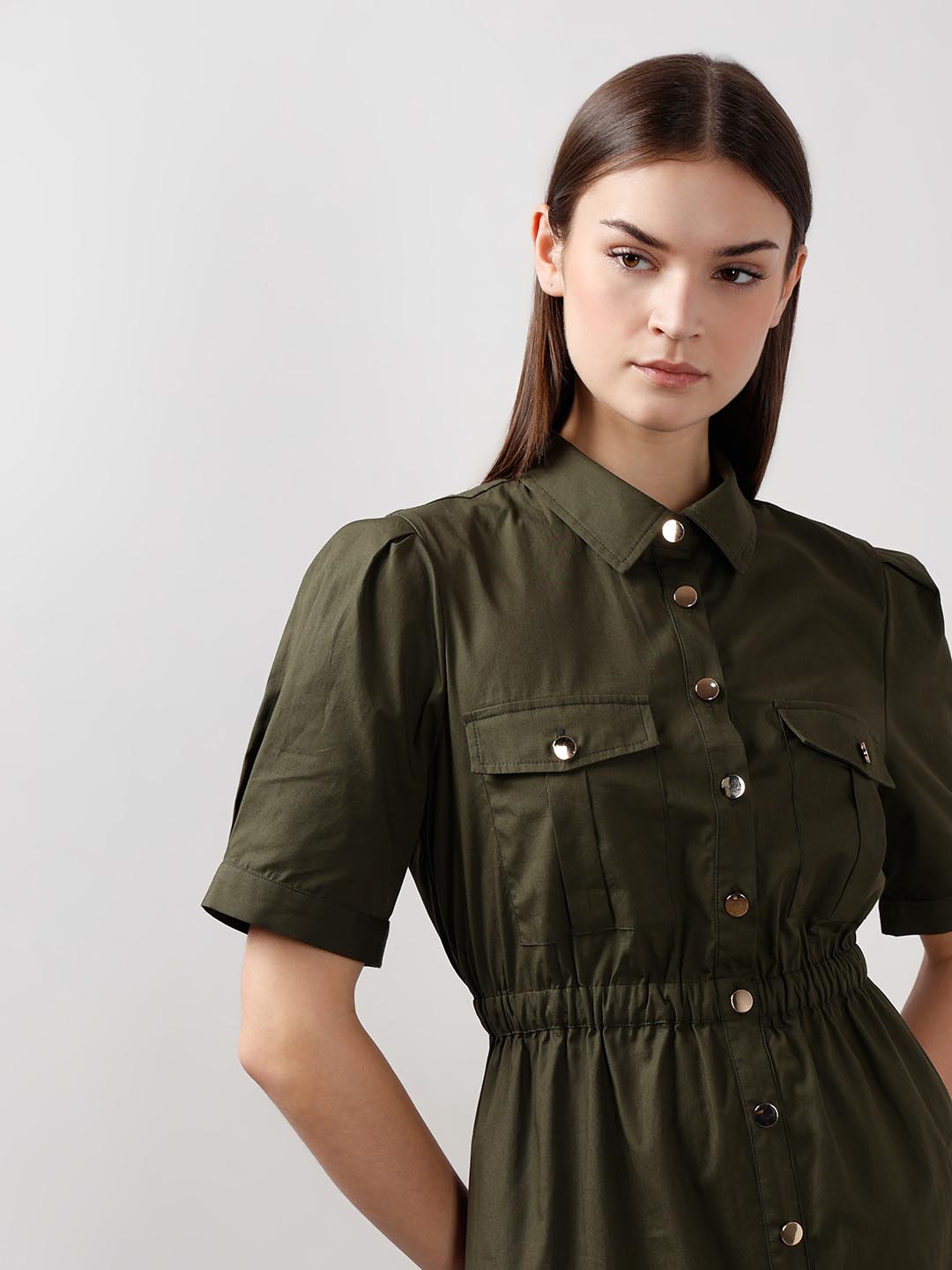 Vero Moda Green Cotton Shirt Dress