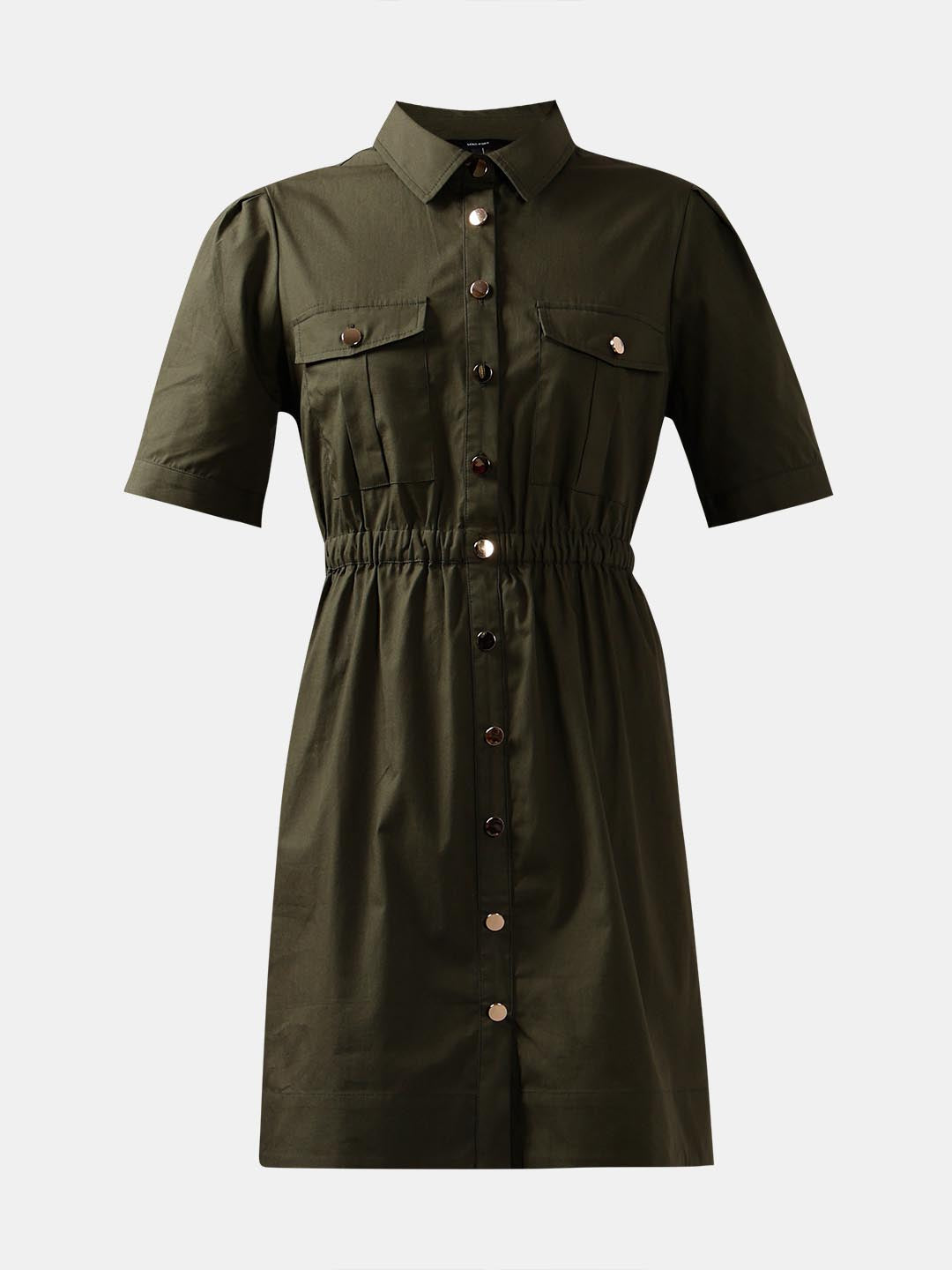 Vero Moda Green Cotton Shirt Dress