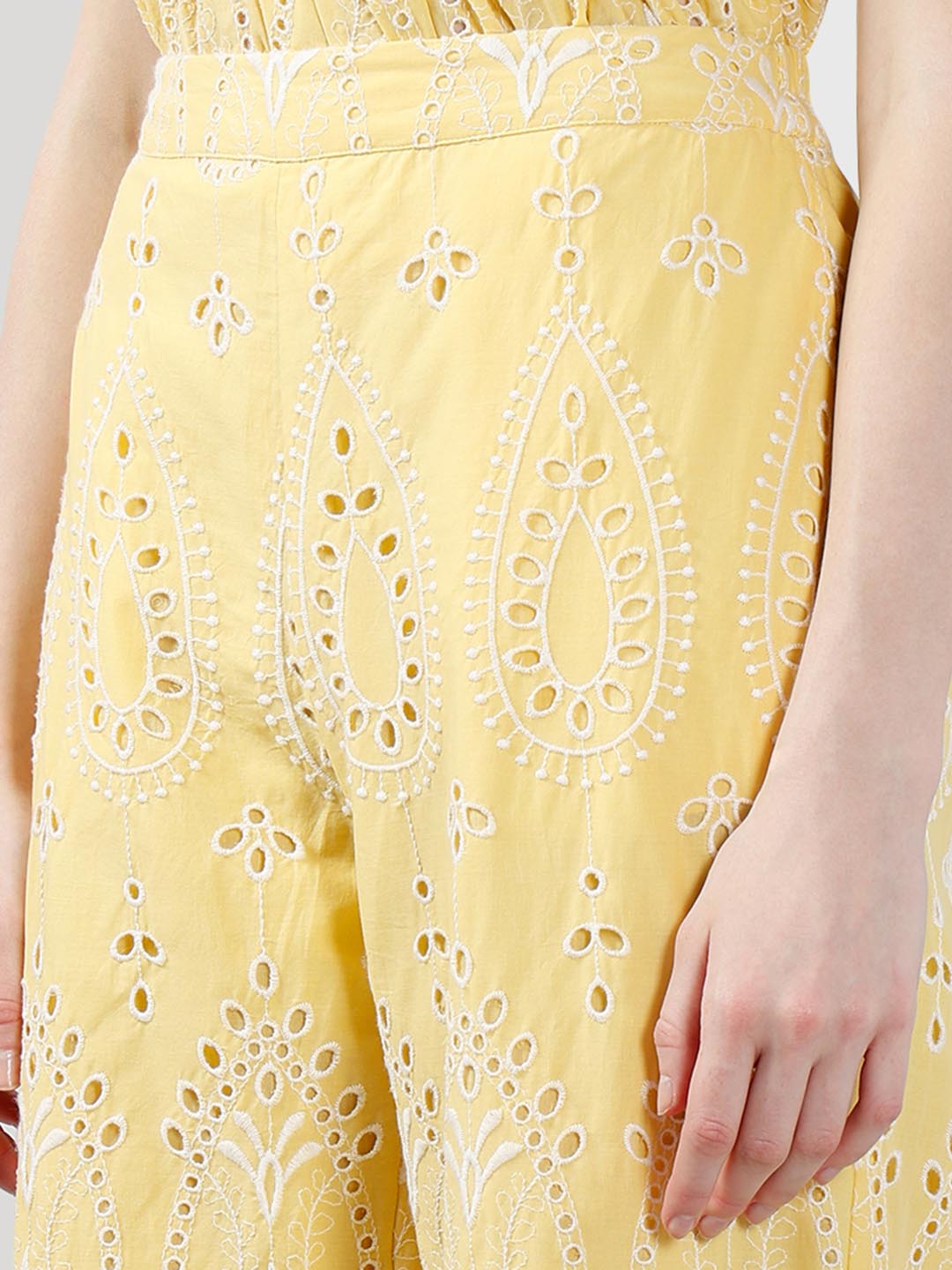 Vero Moda Yellow Schiffli Embroidered Pant
