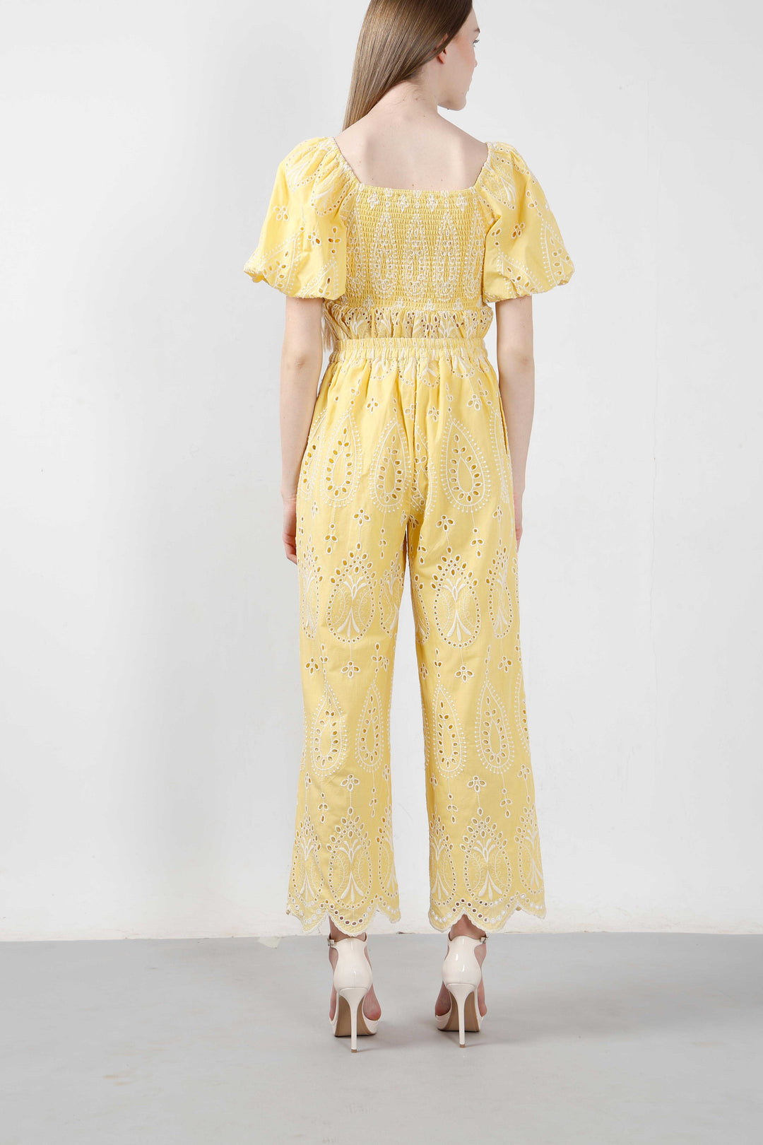 Vero Moda Yellow Schiffli Embroidered Pant