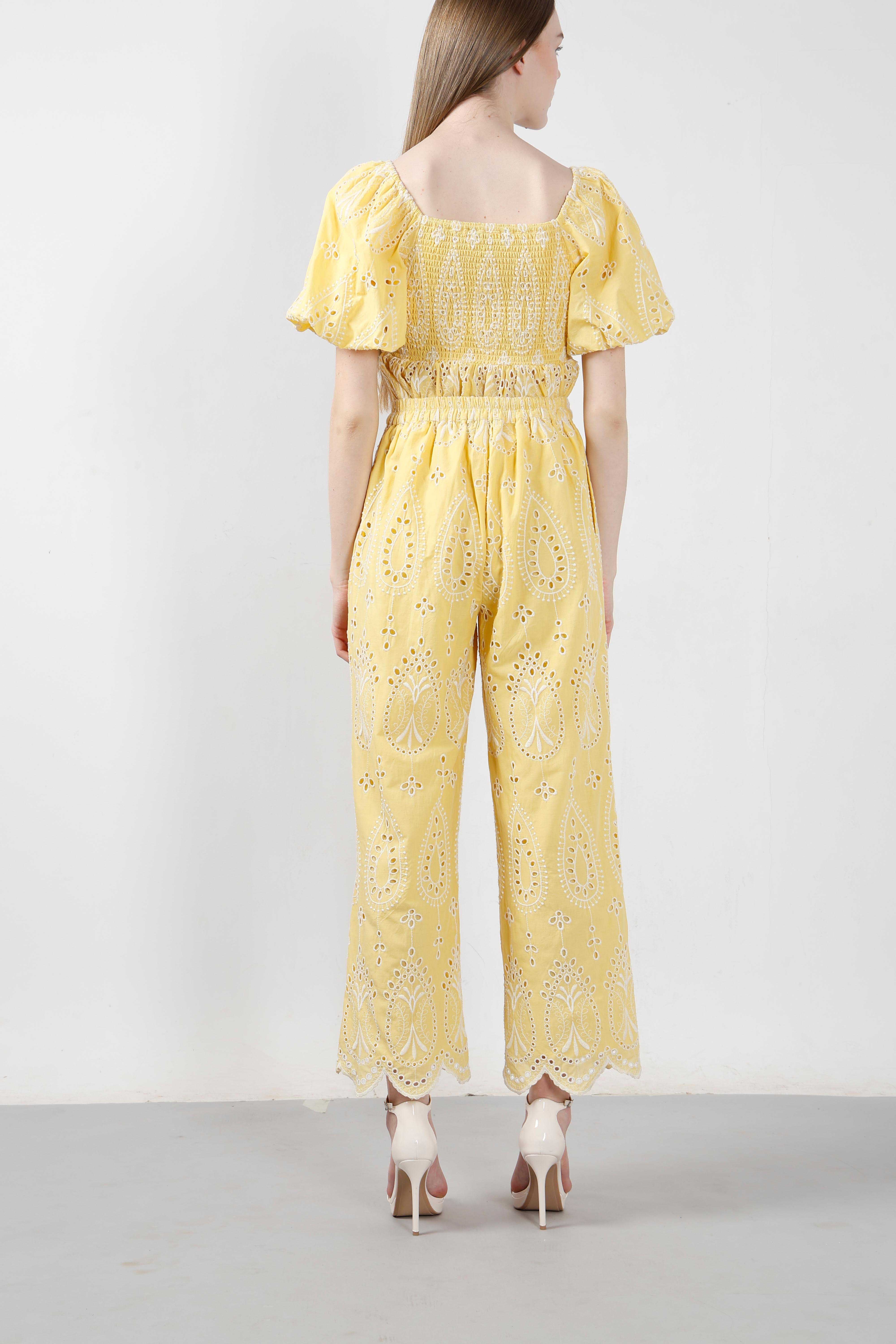 Vero Moda Yellow Schiffli Embroidered Pant
