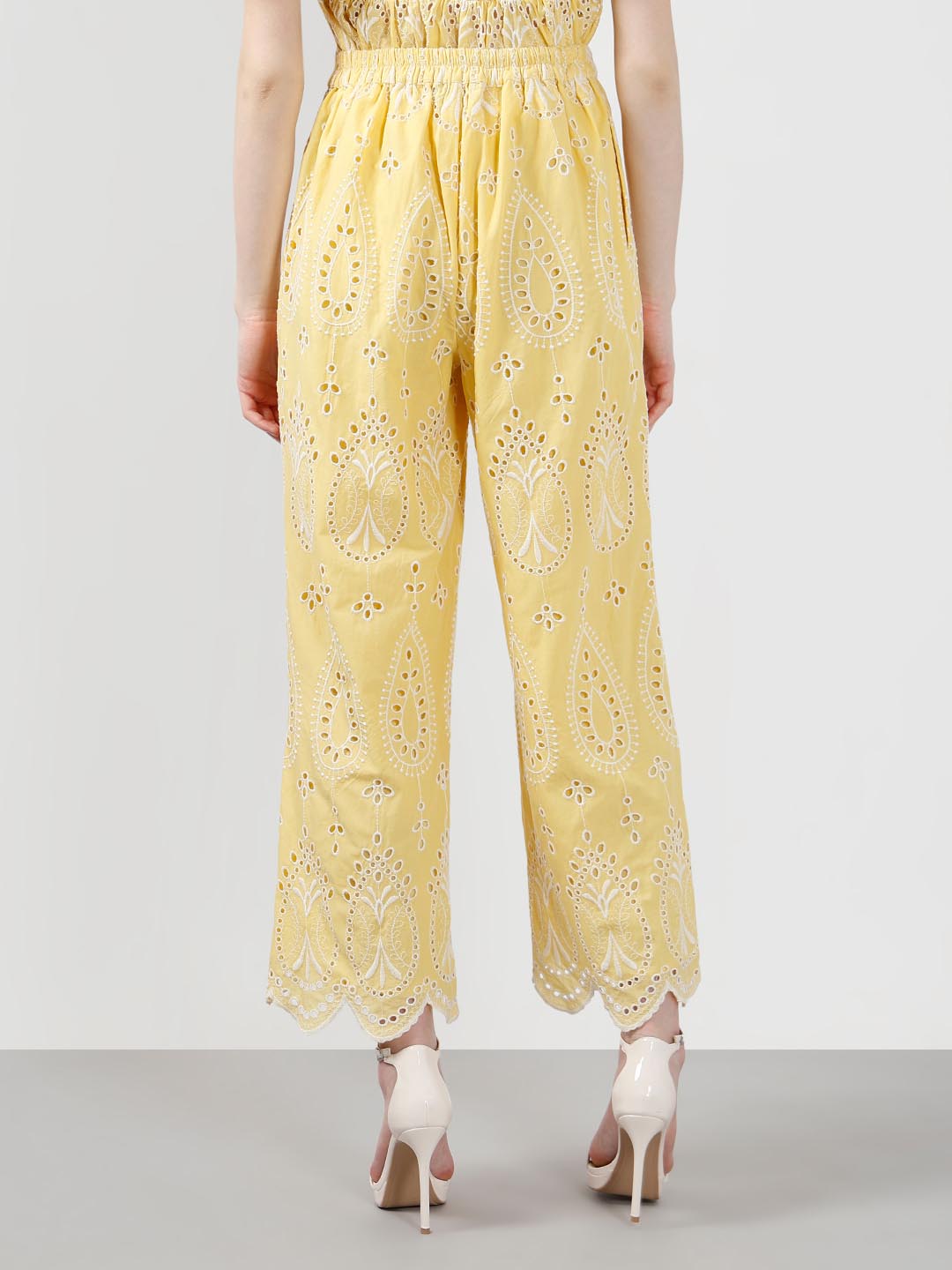 Vero Moda Yellow Schiffli Embroidered Pant