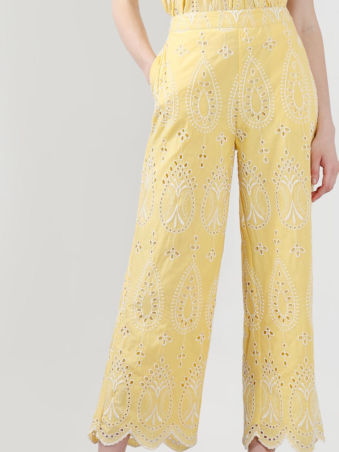 Vero Moda Yellow Schiffli Embroidered Pant
