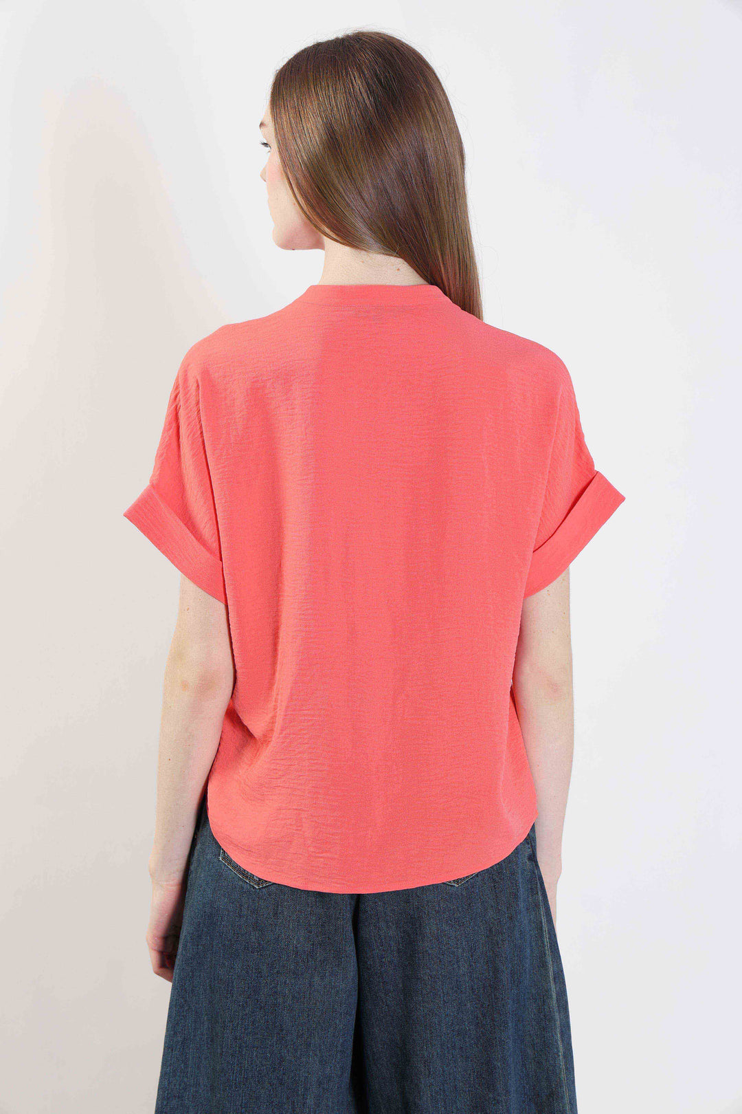 Coral Pink Short Sleeves Top