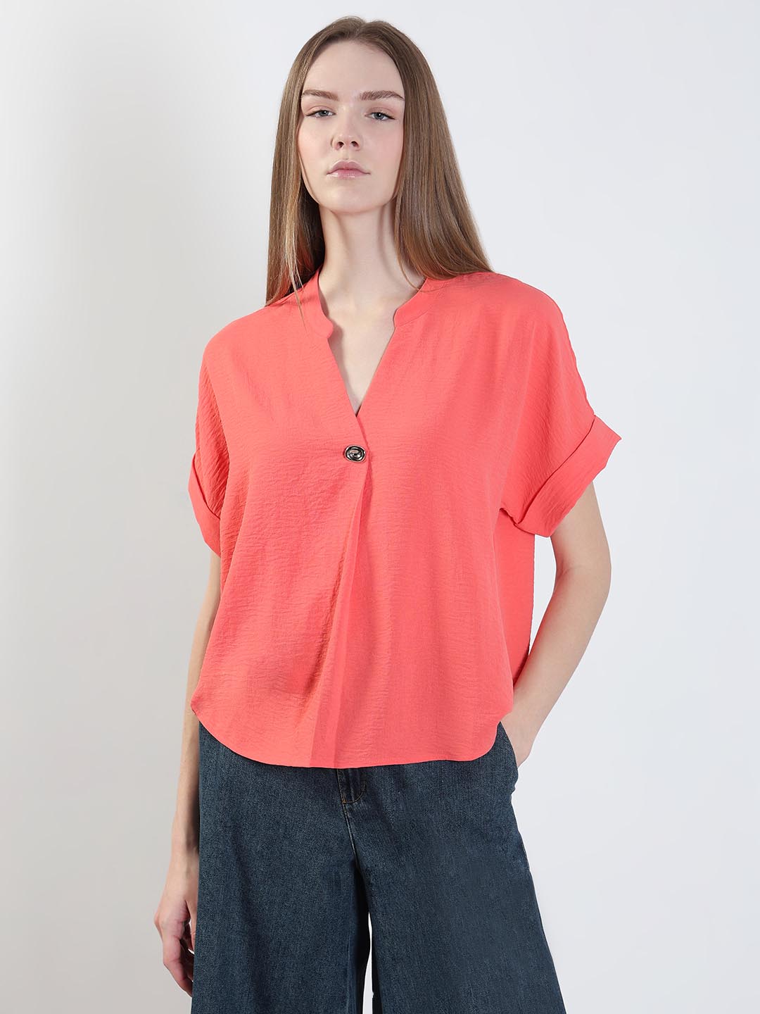 Coral Pink Short Sleeves Top