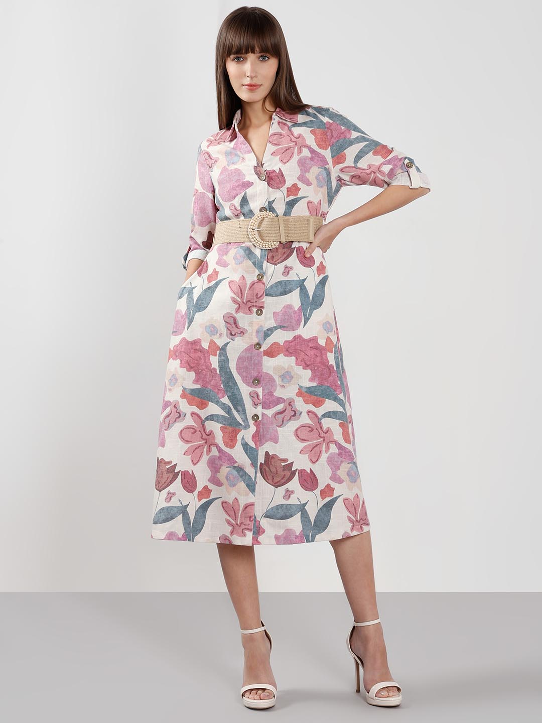 Vero Moda Pink Floral Print Shirt Dress