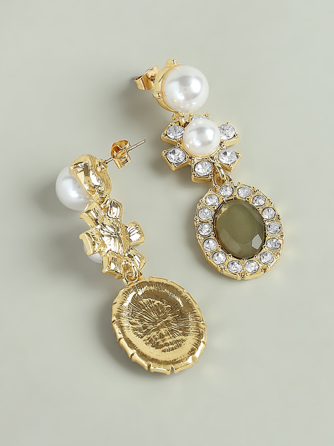 Golden Pearl & Crystal Drop Earrings