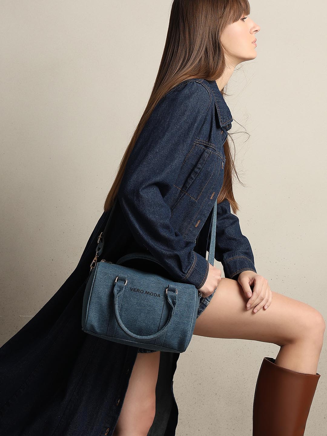 Blue Cotton Denim Bag