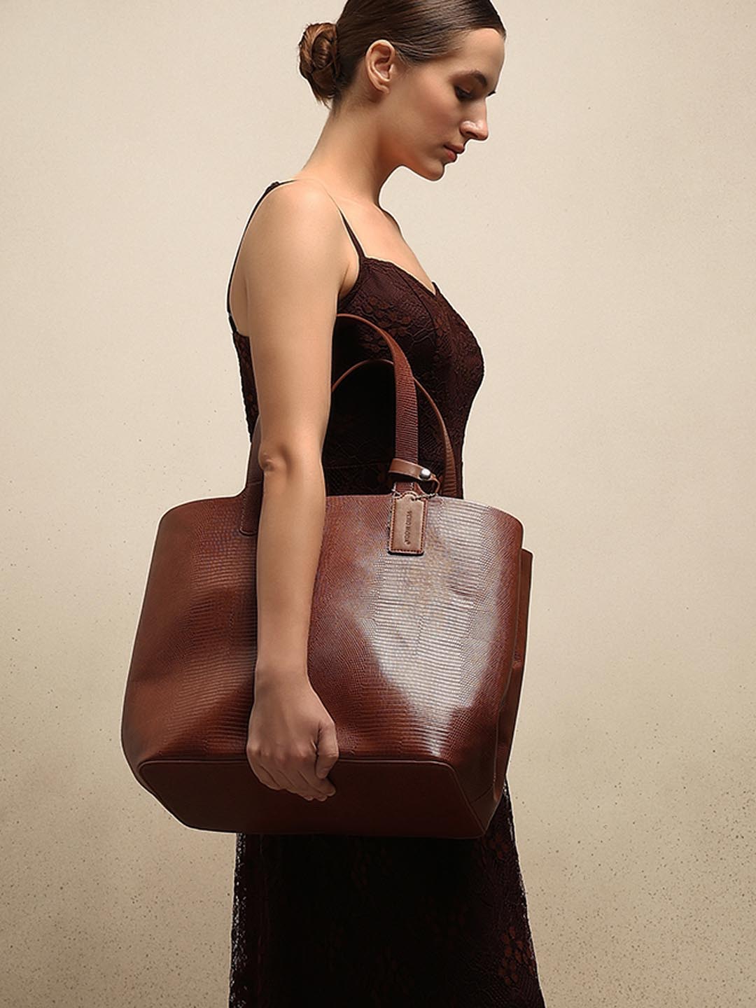Brown Textured Tote Bag