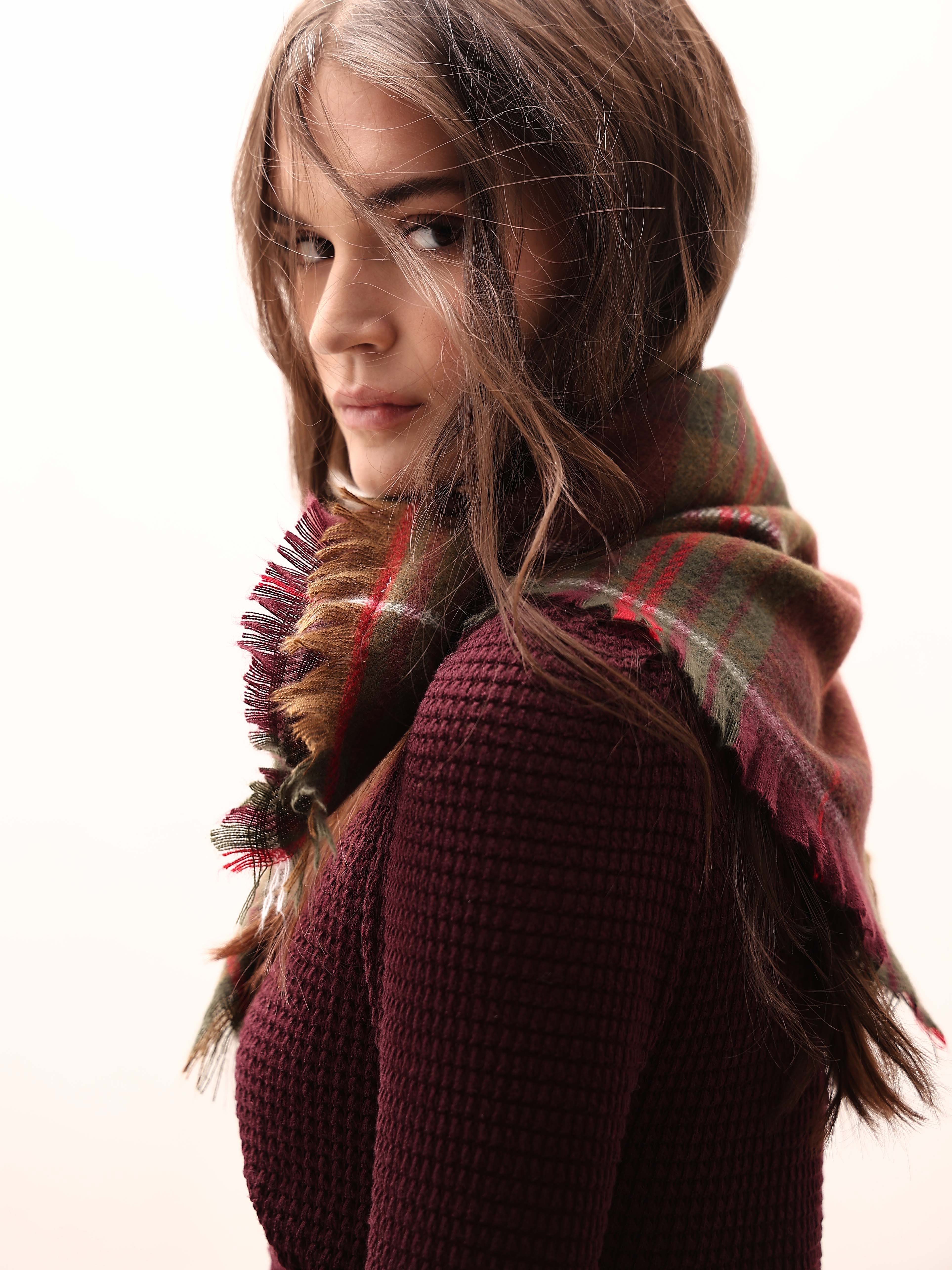 Check Recycled Polyester Scarf - Red