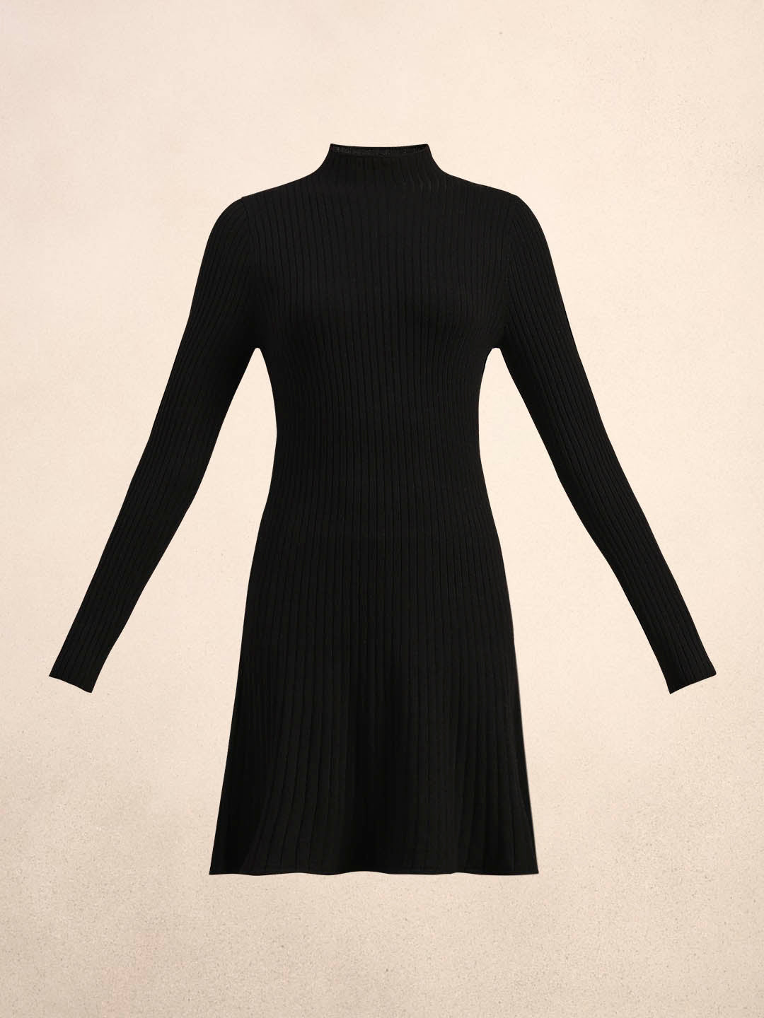 Ribbed Knitted Skater Dress - Black