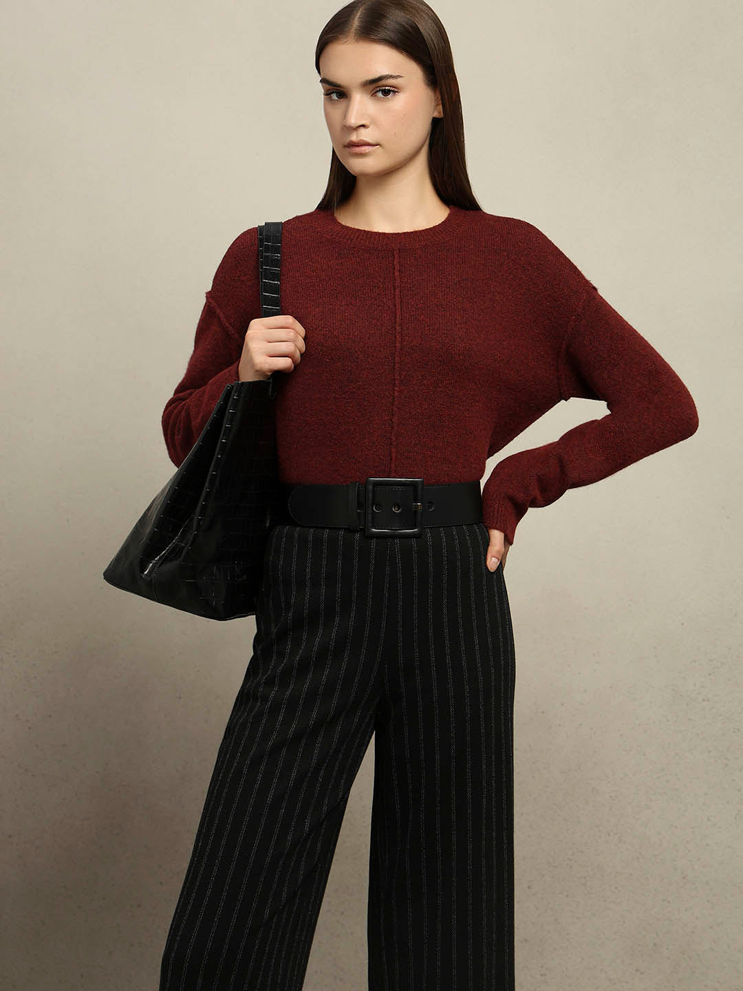 O-Neck Knitted Pullover - Red