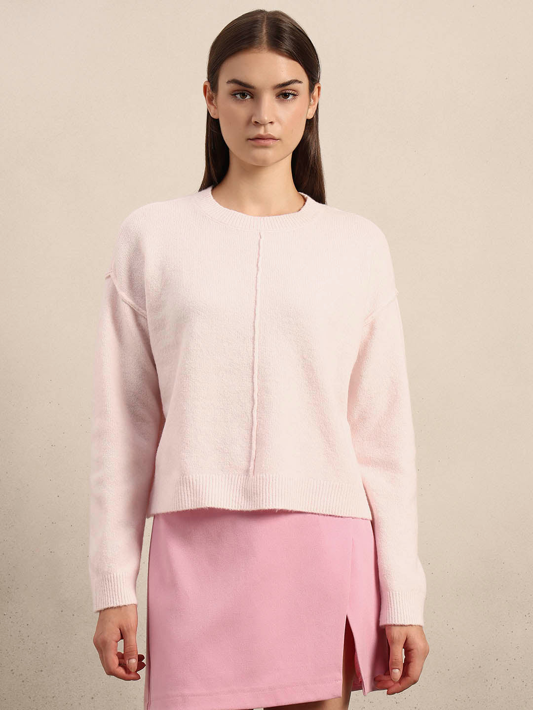 O-Neck Knitted Pullover - Light Pink