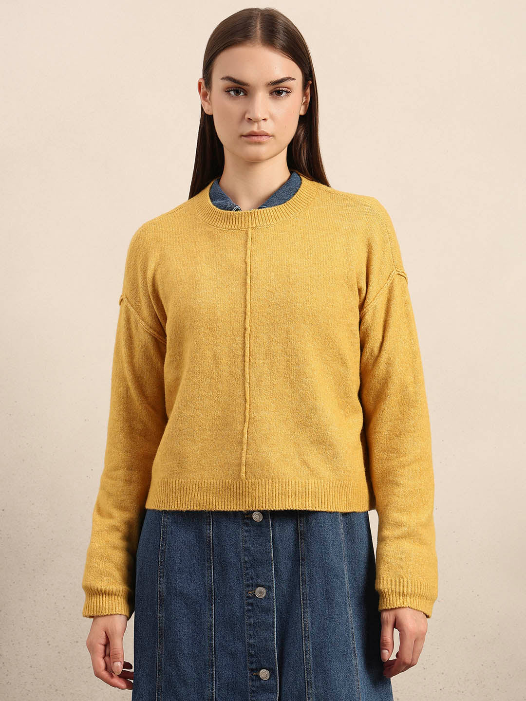 O-Neck Knitted Pullover - Mustard