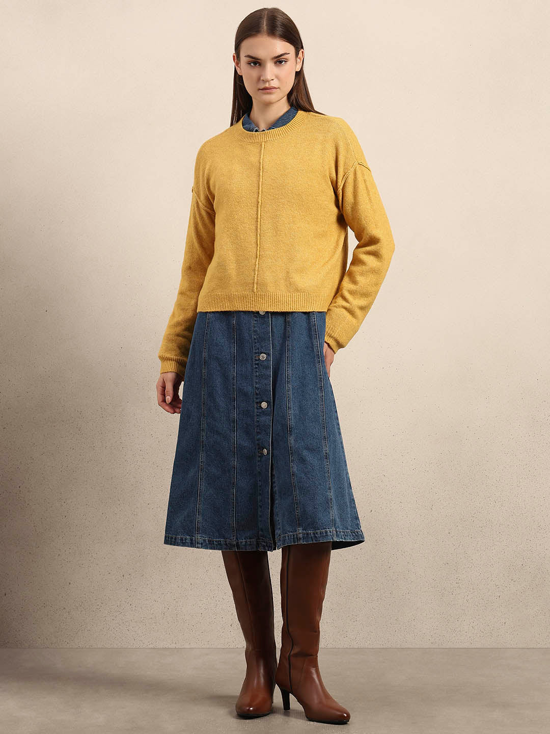 O-Neck Knitted Pullover - Mustard