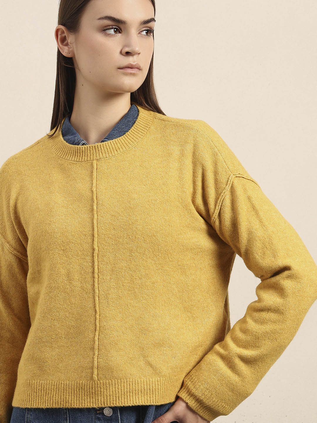O-Neck Knitted Pullover - Mustard
