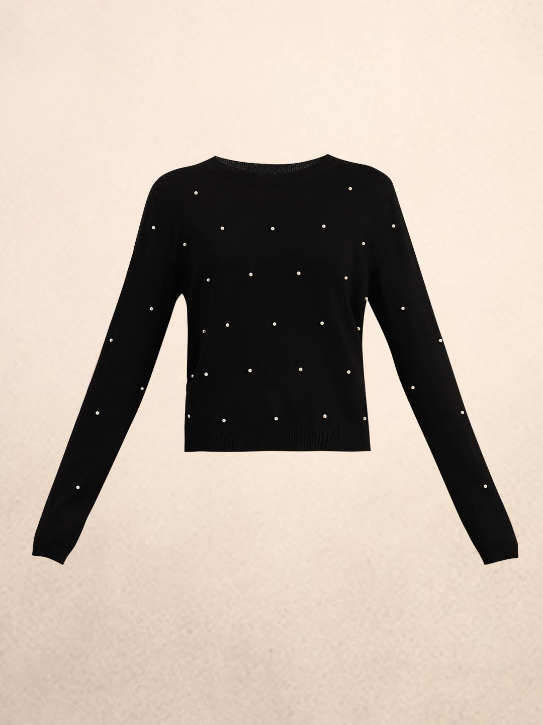 Pearl Embellished O-Neck Pullover