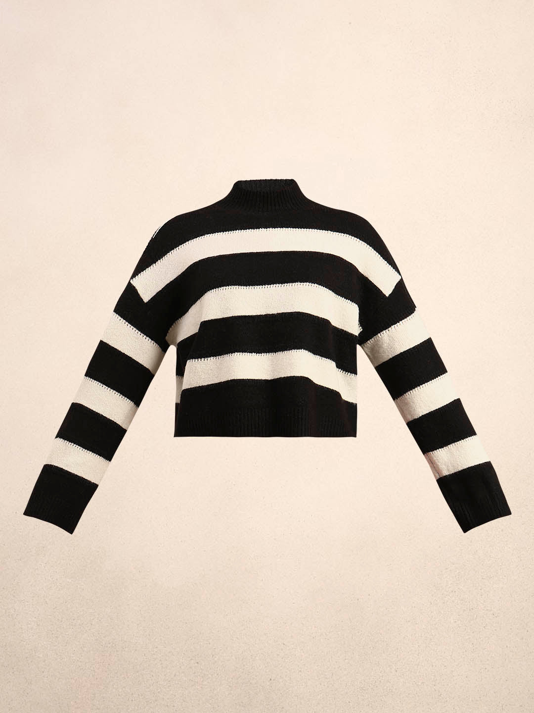 High-Neck Colourblocked Pullover - Black