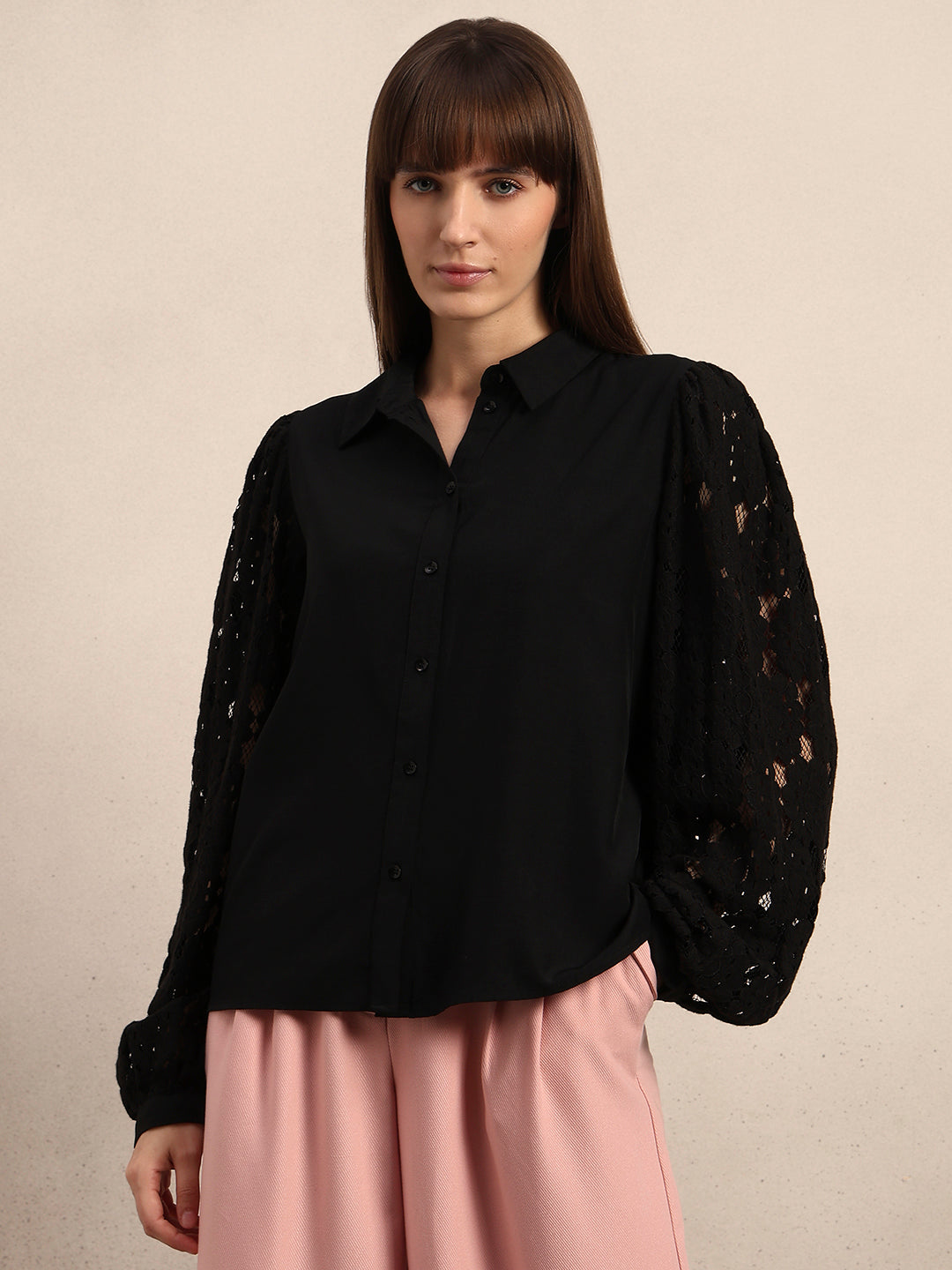 Lace Sleeves Black Shirt