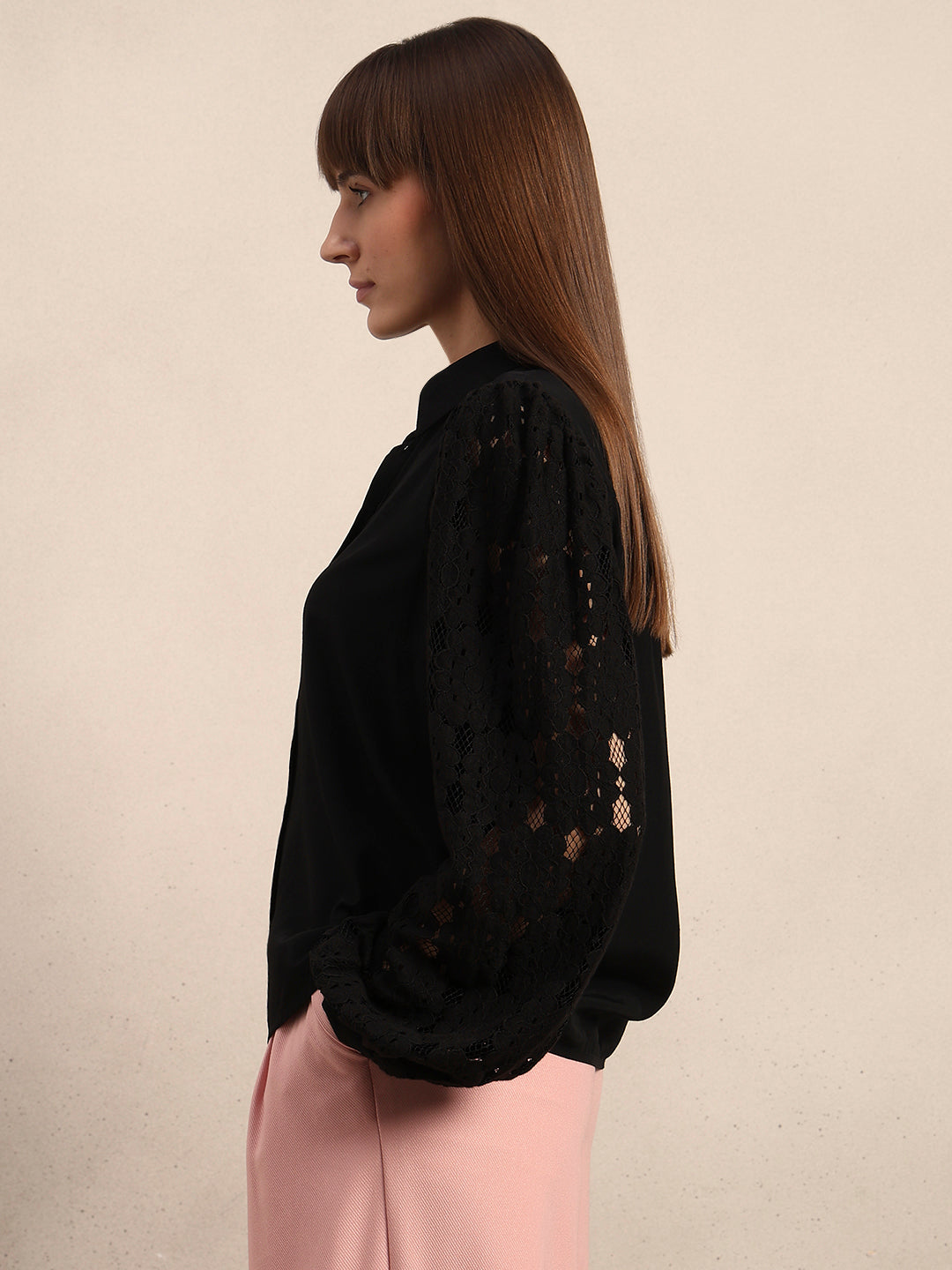 Lace Sleeves Black Shirt
