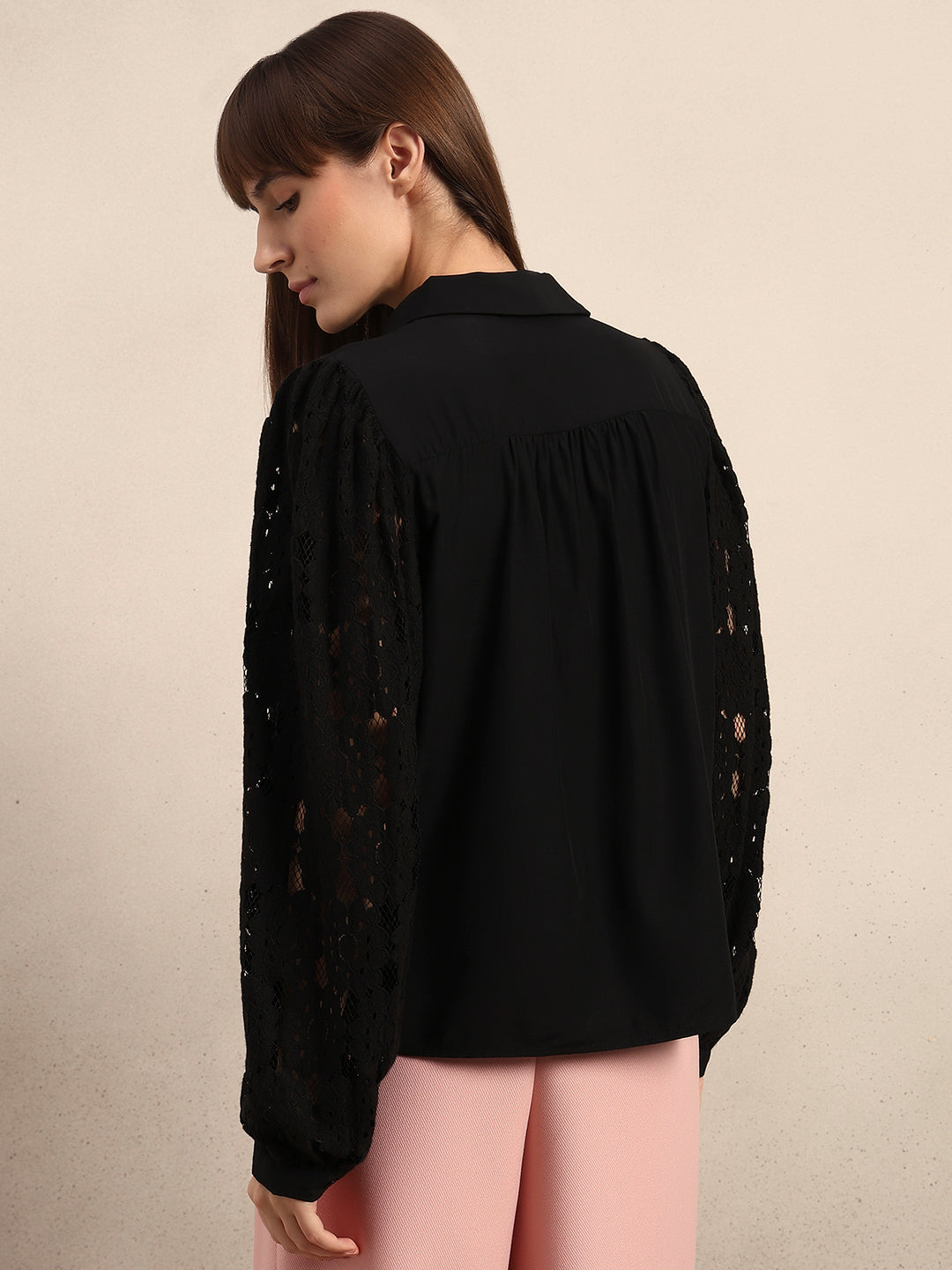 Lace Sleeves Black Shirt