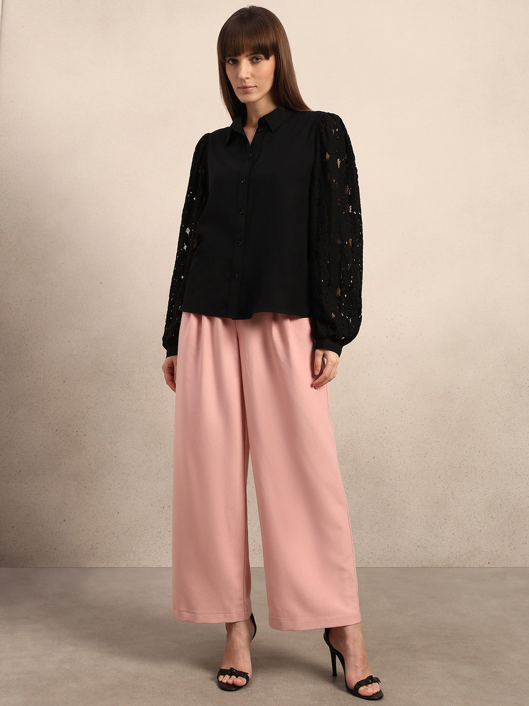 Lace Sleeves Black Shirt