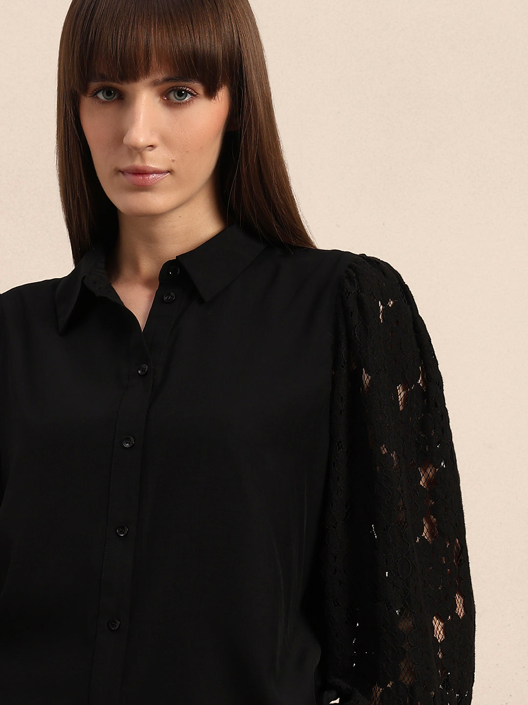 Lace Sleeves Black Shirt