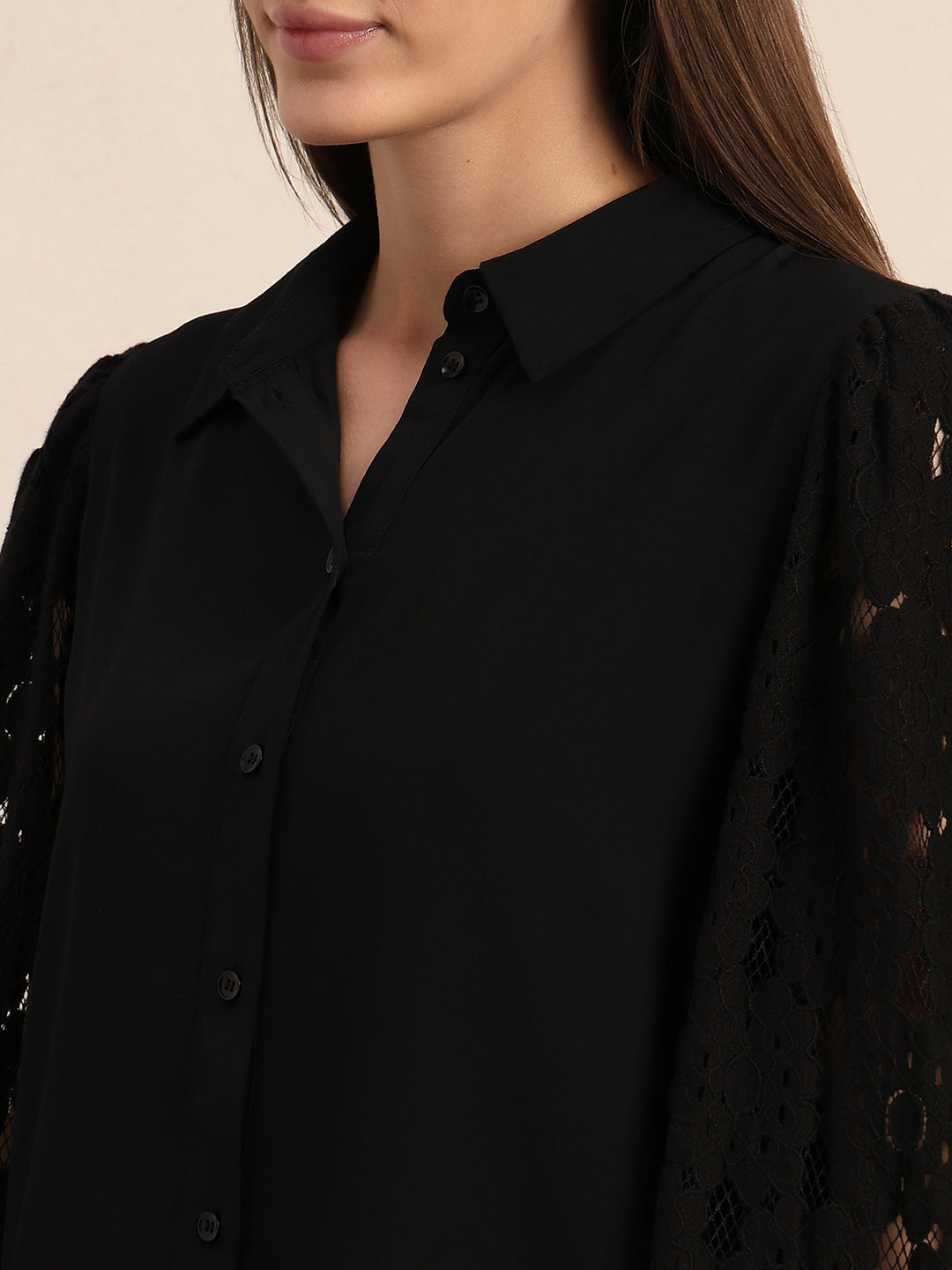 Lace Sleeves Black Shirt