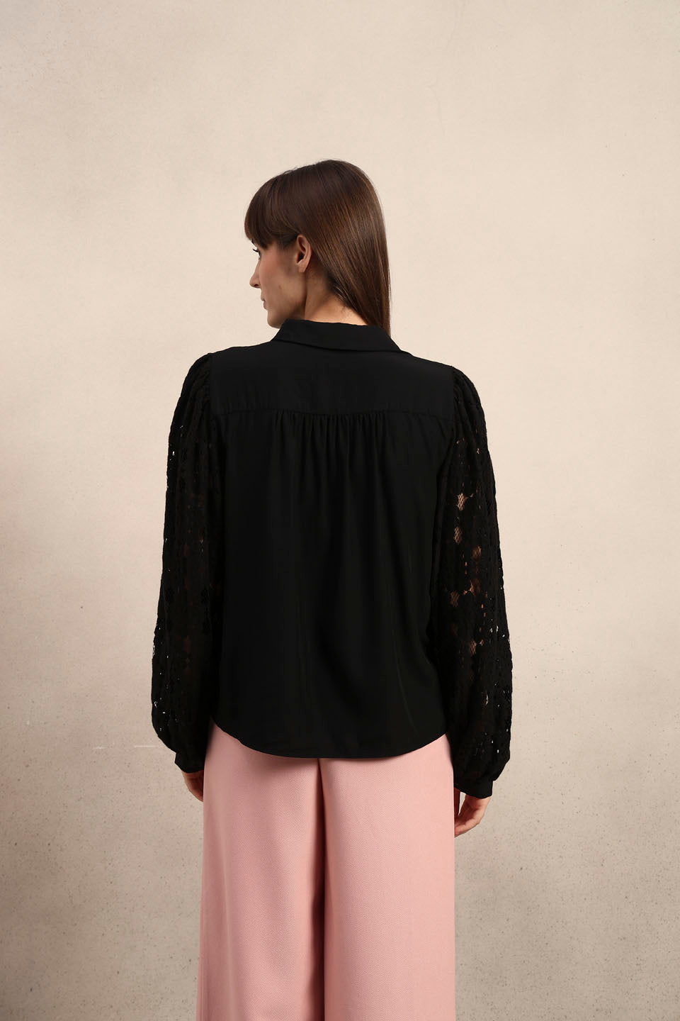 Lace Sleeves Black Shirt