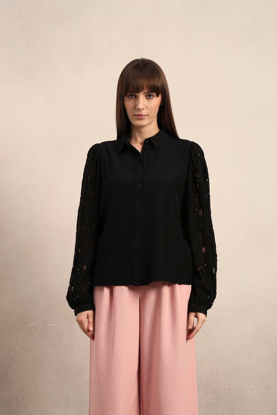 Lace Sleeves Black Shirt
