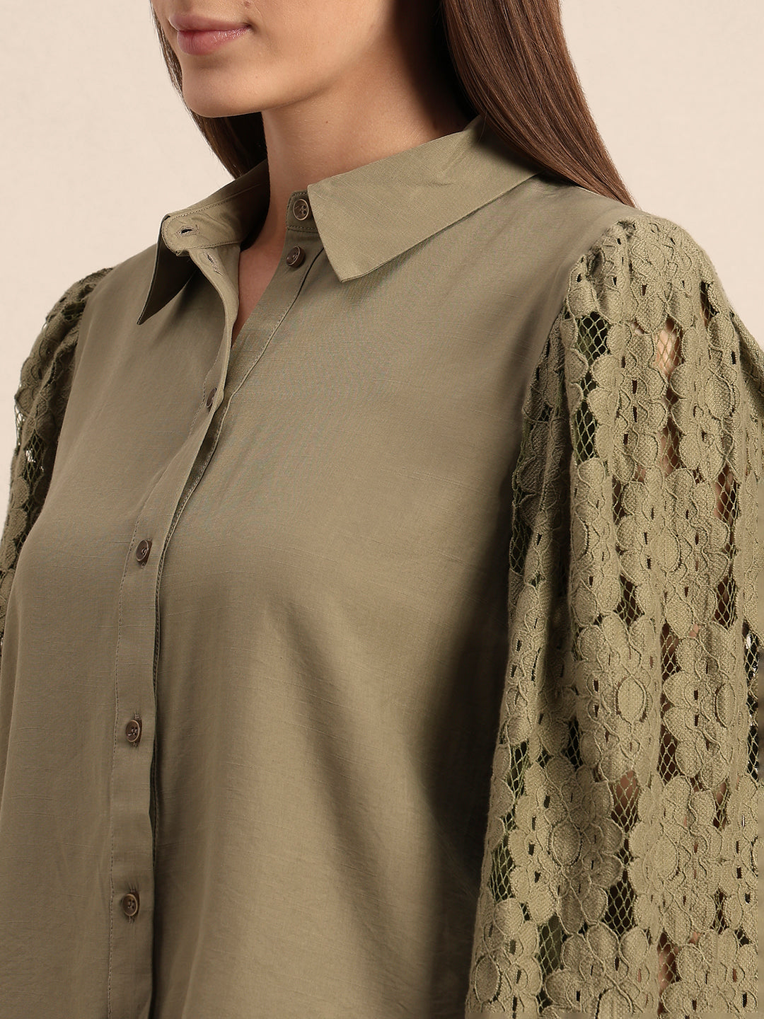 Lace Sleeves Green Shirt
