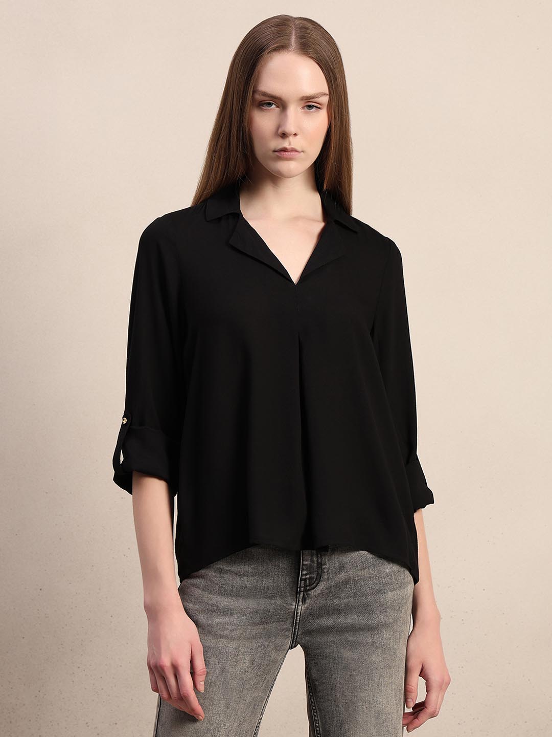Black 3/4th Sleeves Regular Fit Shirt
