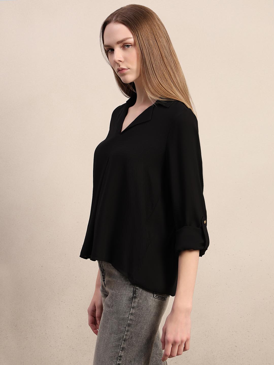Black 3/4th Sleeves Regular Fit Shirt