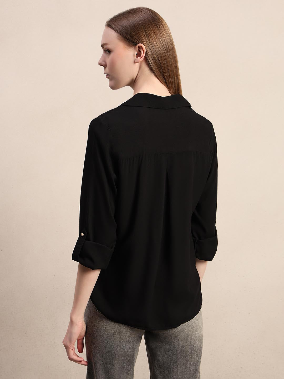 Black 3/4th Sleeves Regular Fit Shirt