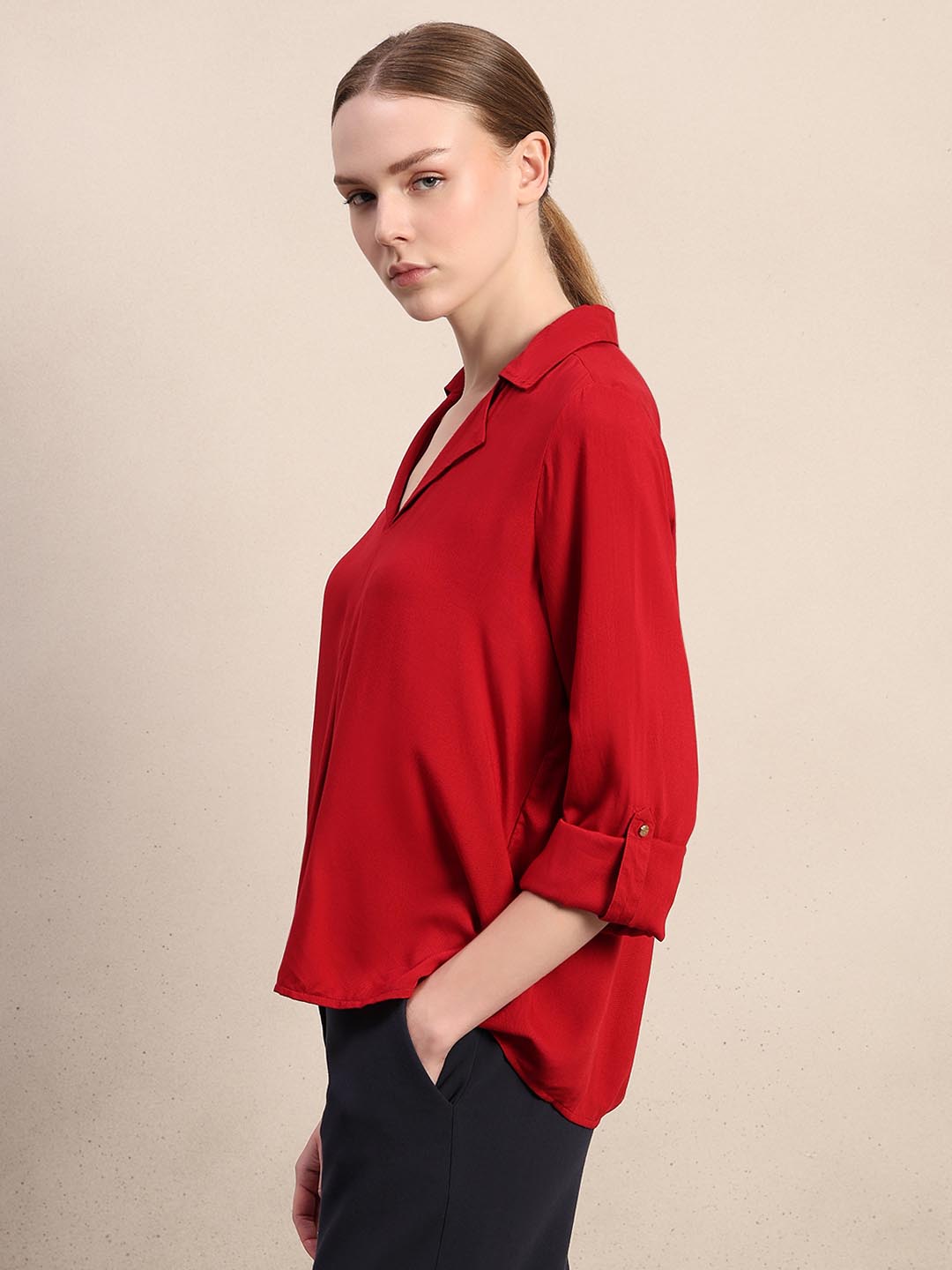 Red 3/4th Sleeves Shirt