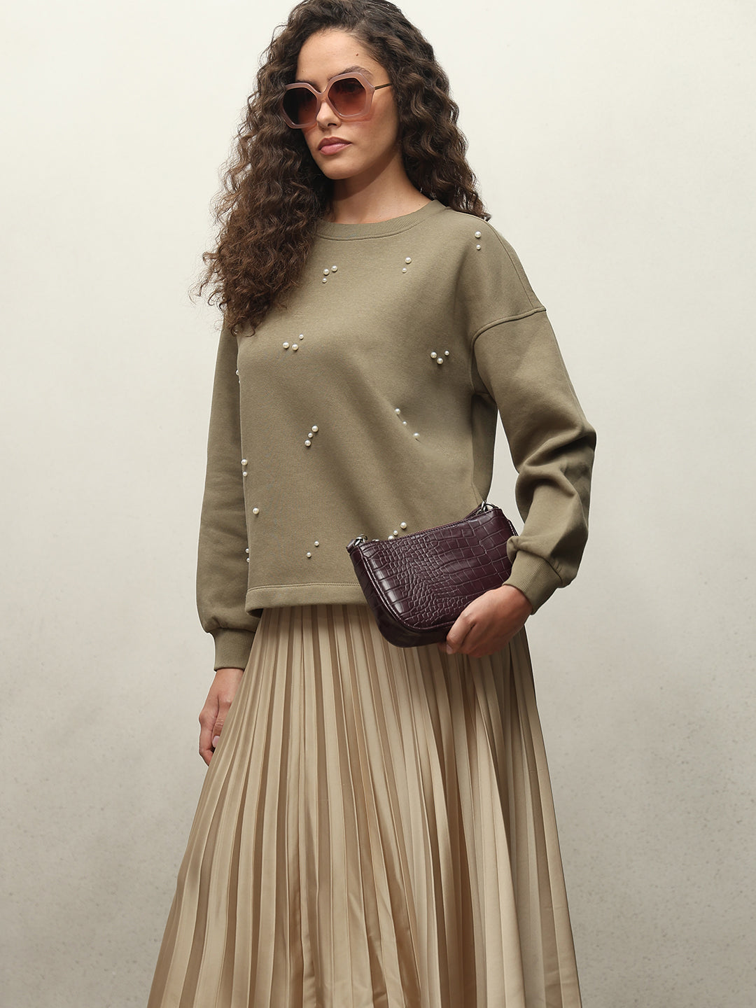 Pearl Embellished Cotton Sweatshirt