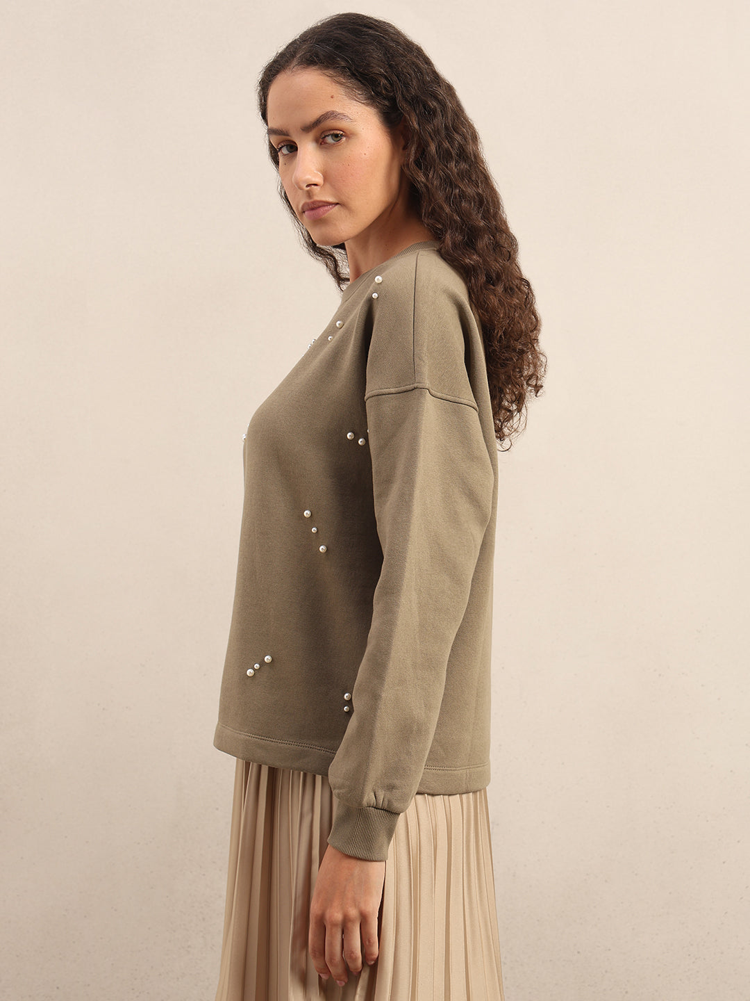 Pearl Embellished Cotton Sweatshirt
