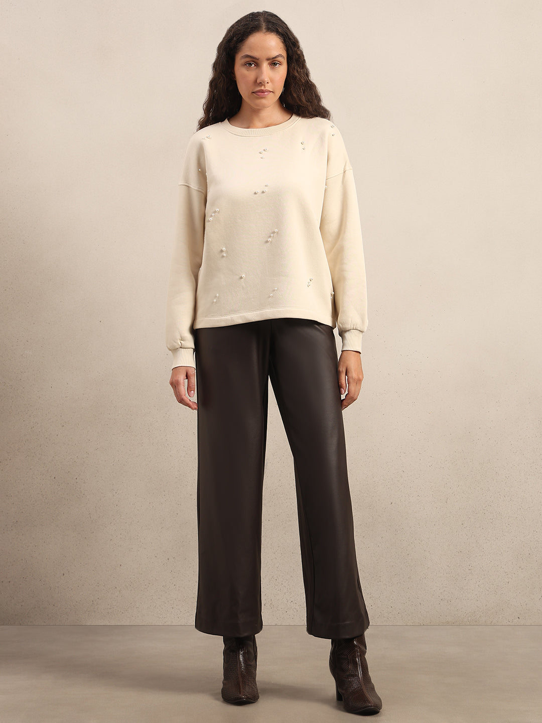 Pearl Embellished Cotton Sweatshirt - Off-White