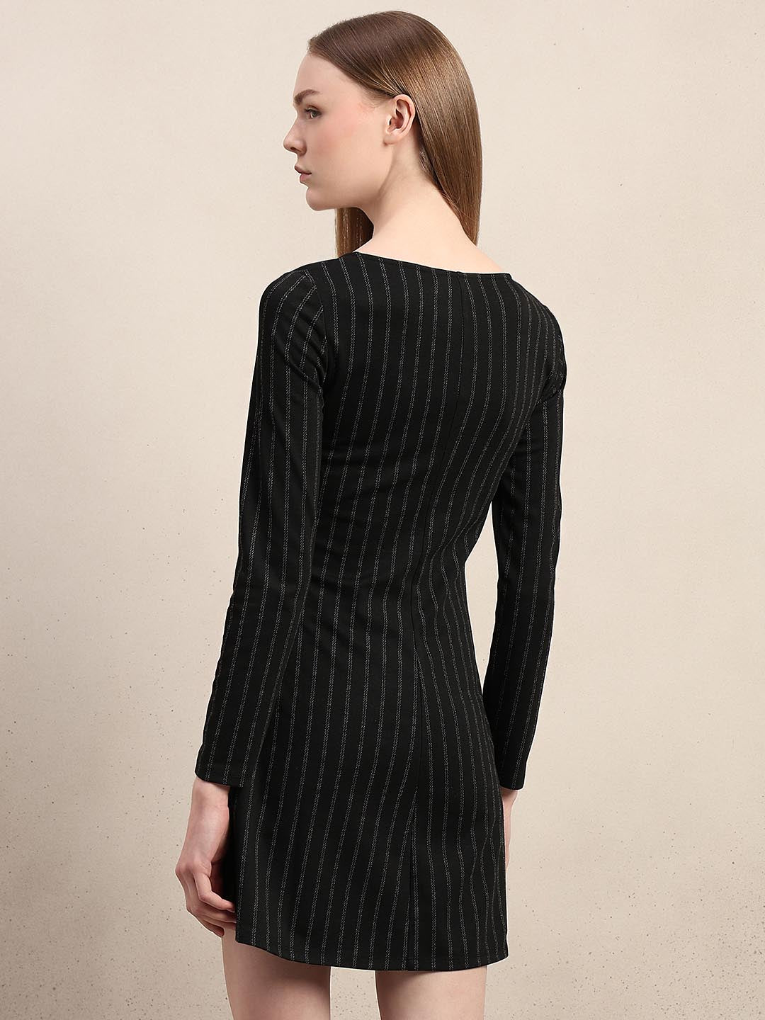 Black Striped Square Neck Dress