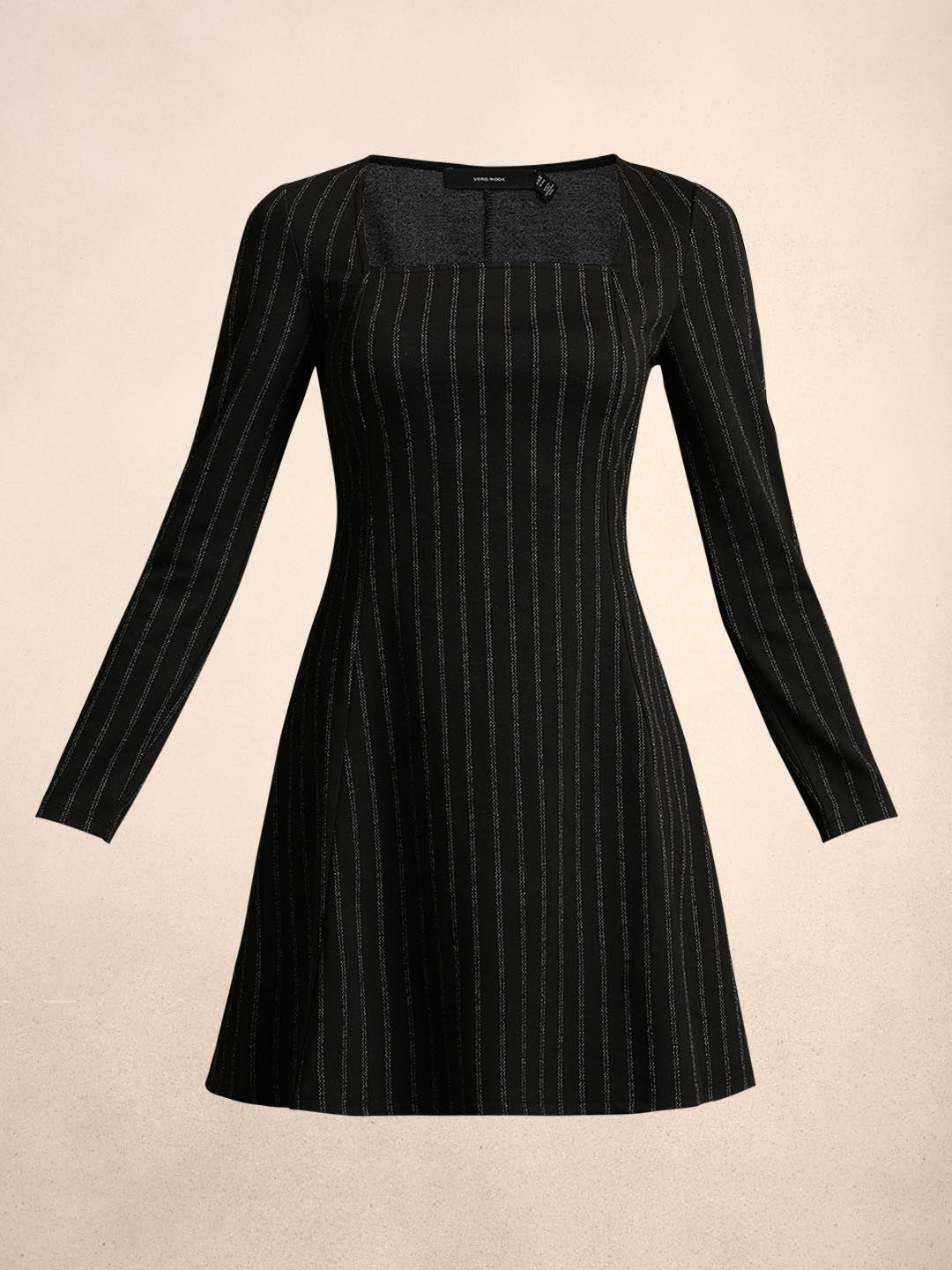 Black Striped Square Neck Dress