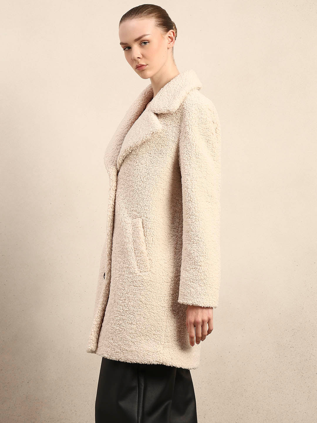 Beige Long Teddy Coat