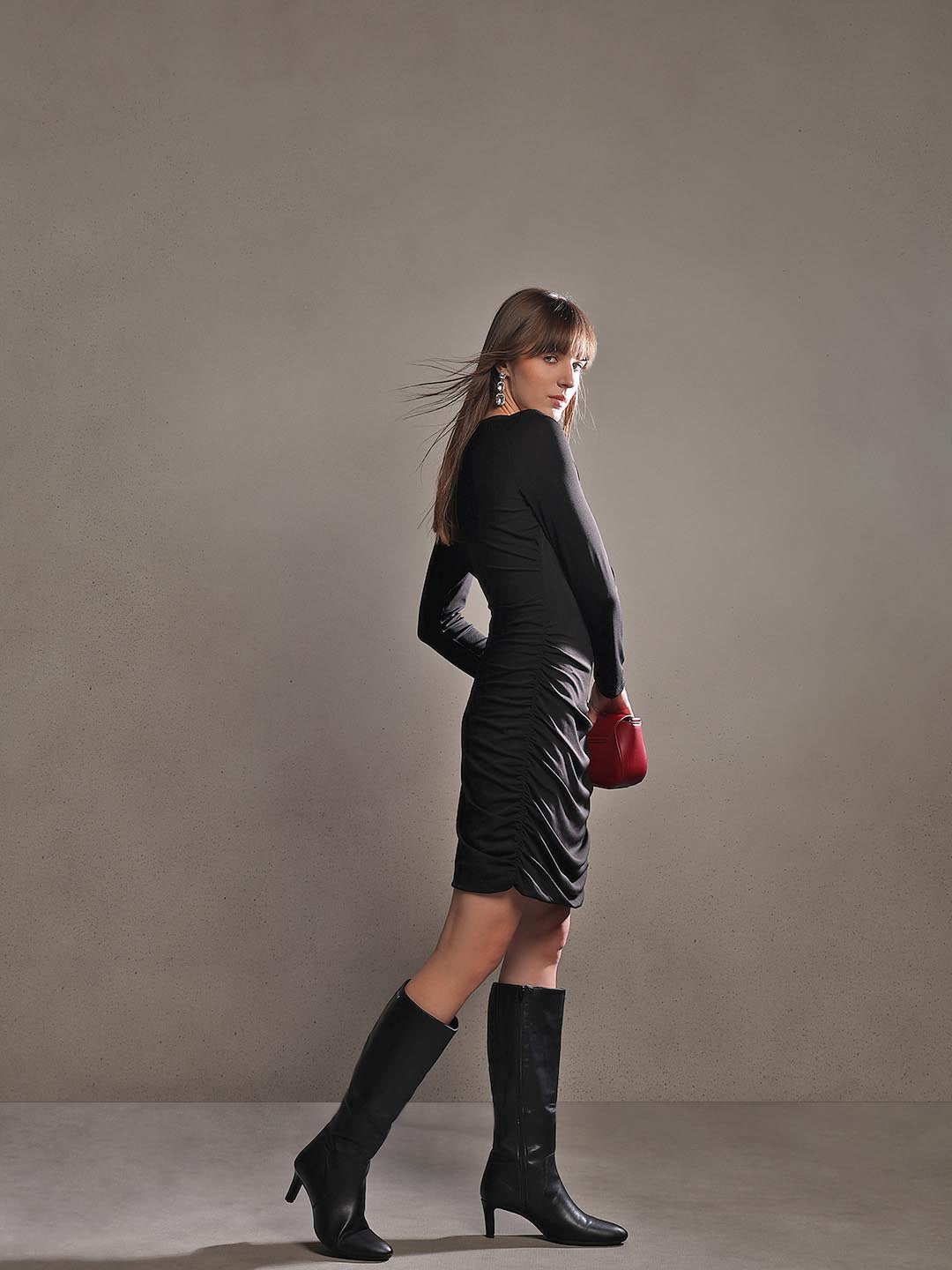 Black Full Sleeves Bodycon Dress