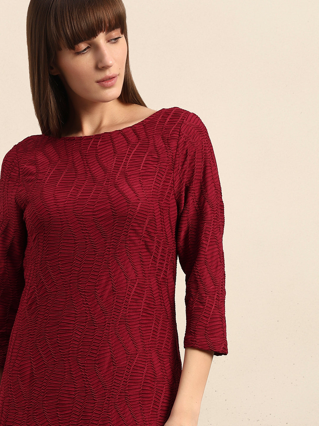 Textured Maroon Midi Dress
