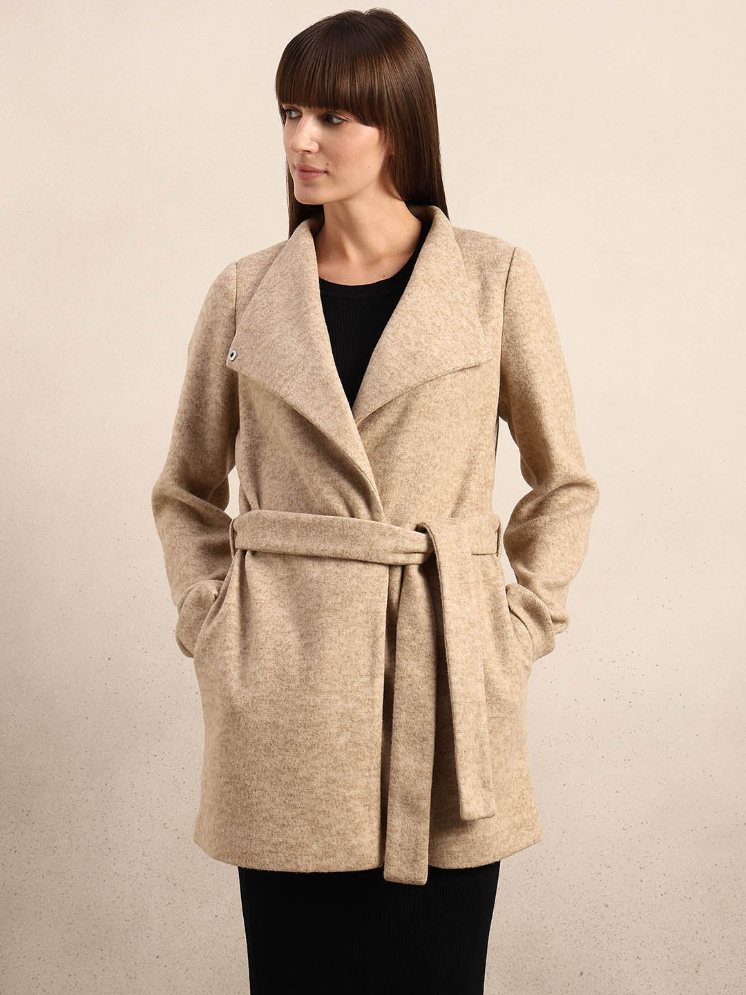 Beige Brushed Long Coat