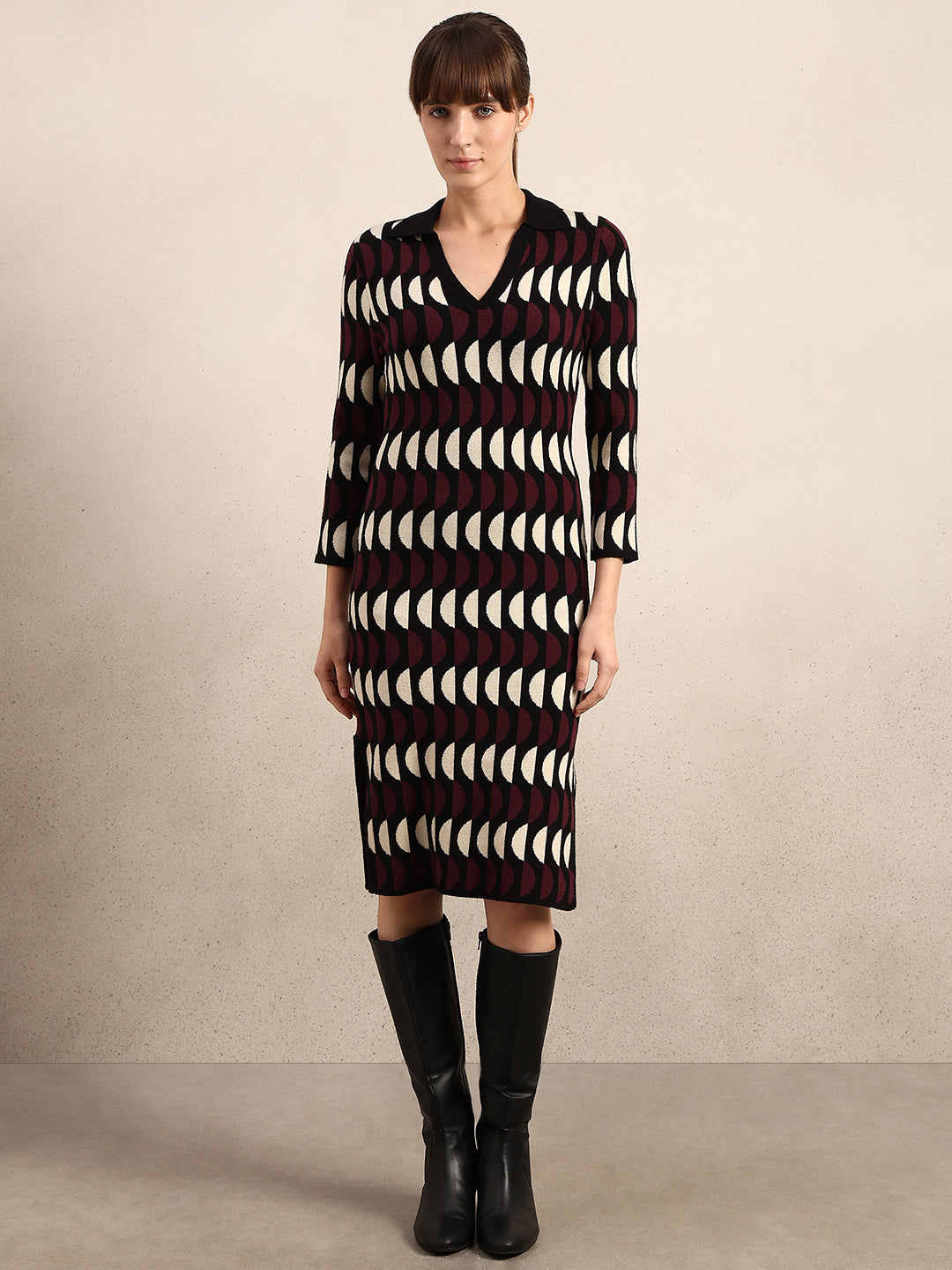 V-Neck Bodycon Knitted Dress