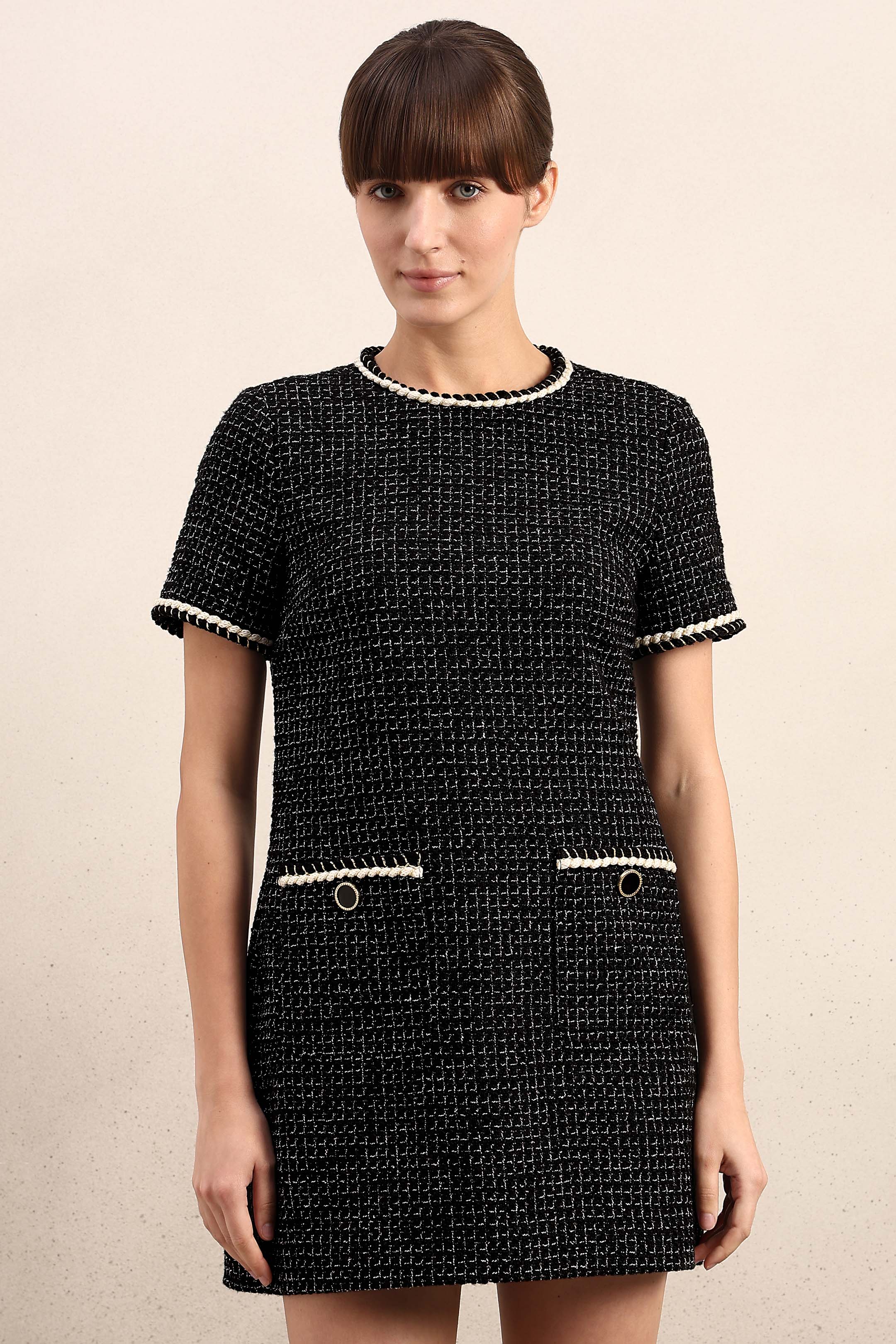 Textured Short Sleeves Mini Dress