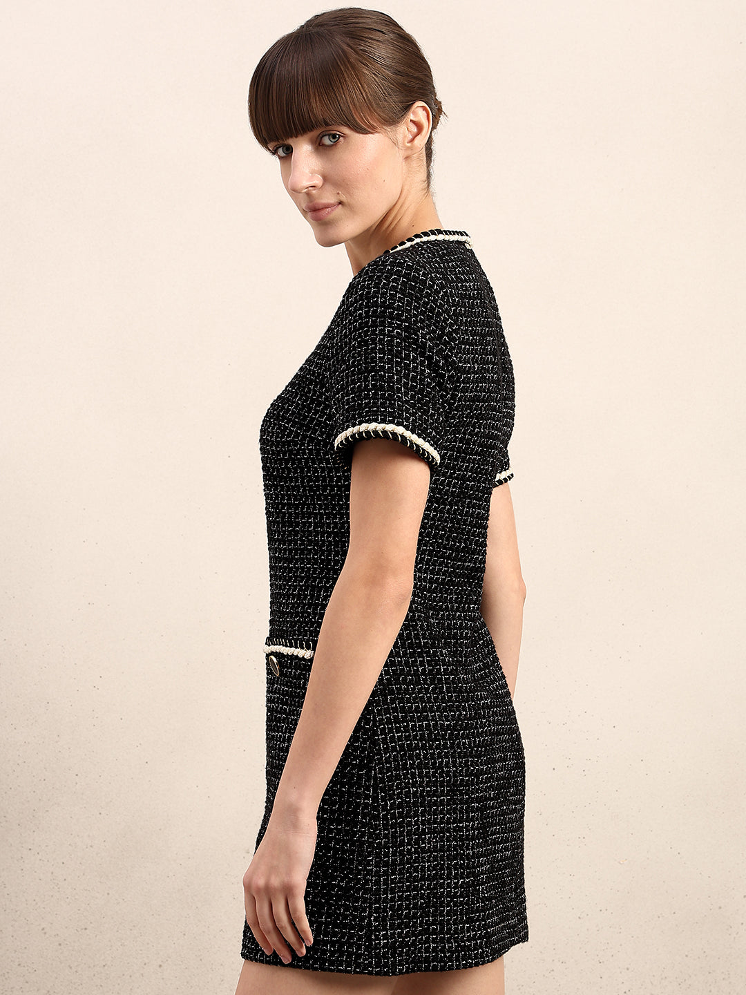 Textured Short Sleeves Mini Dress