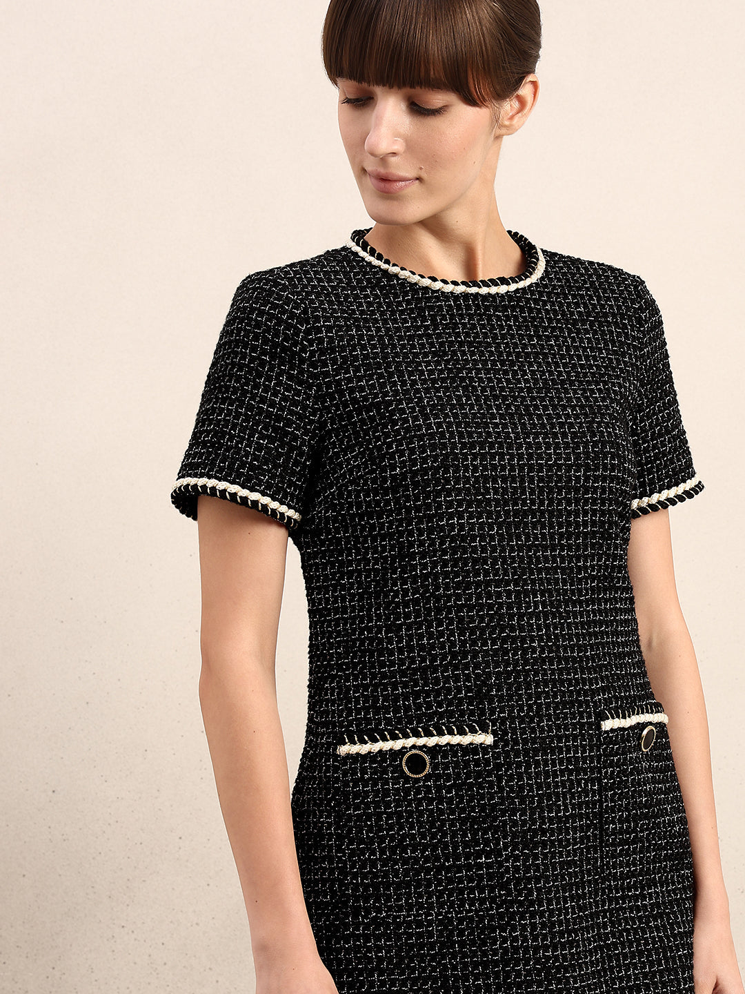 Textured Short Sleeves Mini Dress